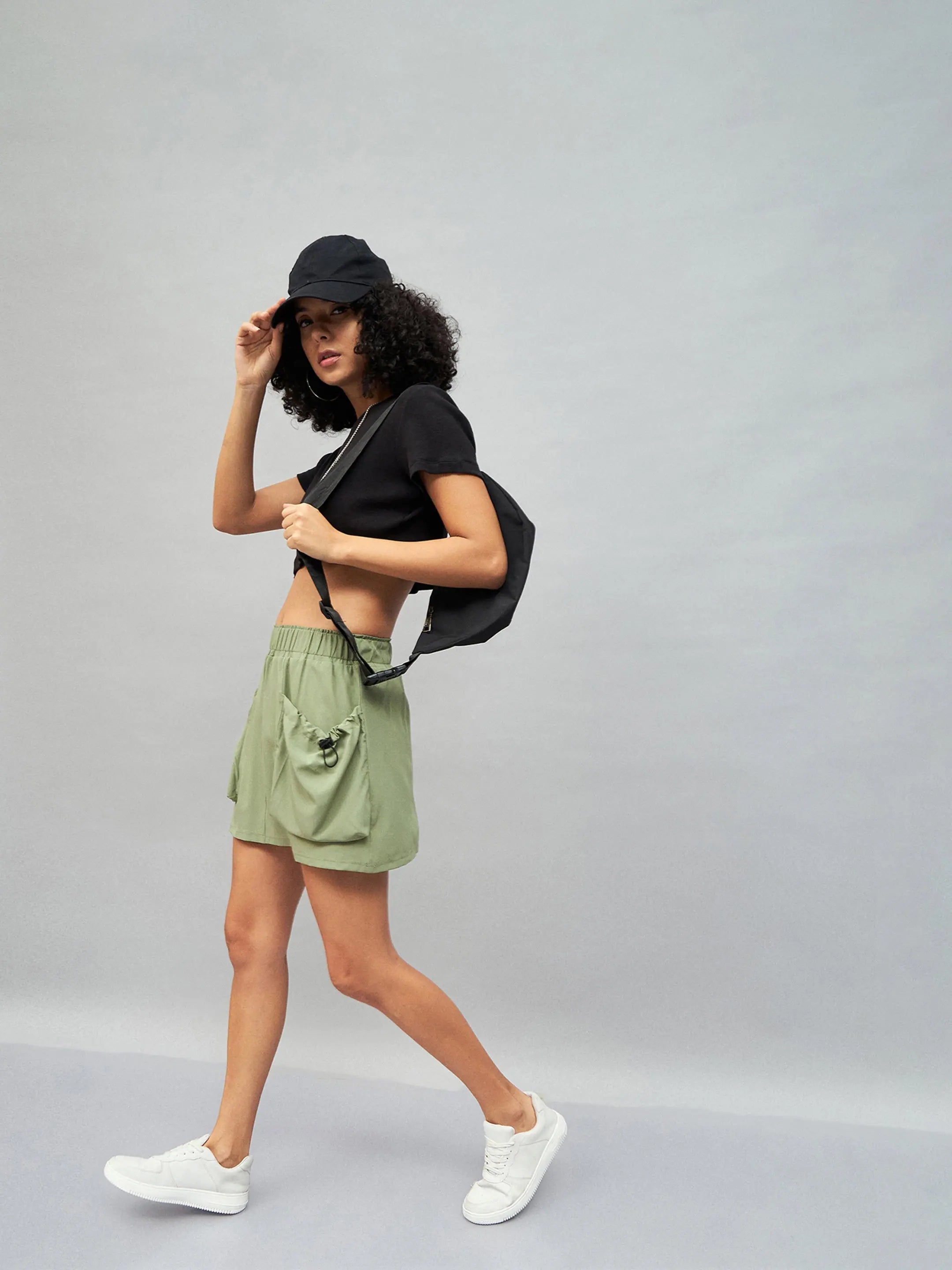 Women's Olive Mini Skirt - Front Pouch Detail, A-Line