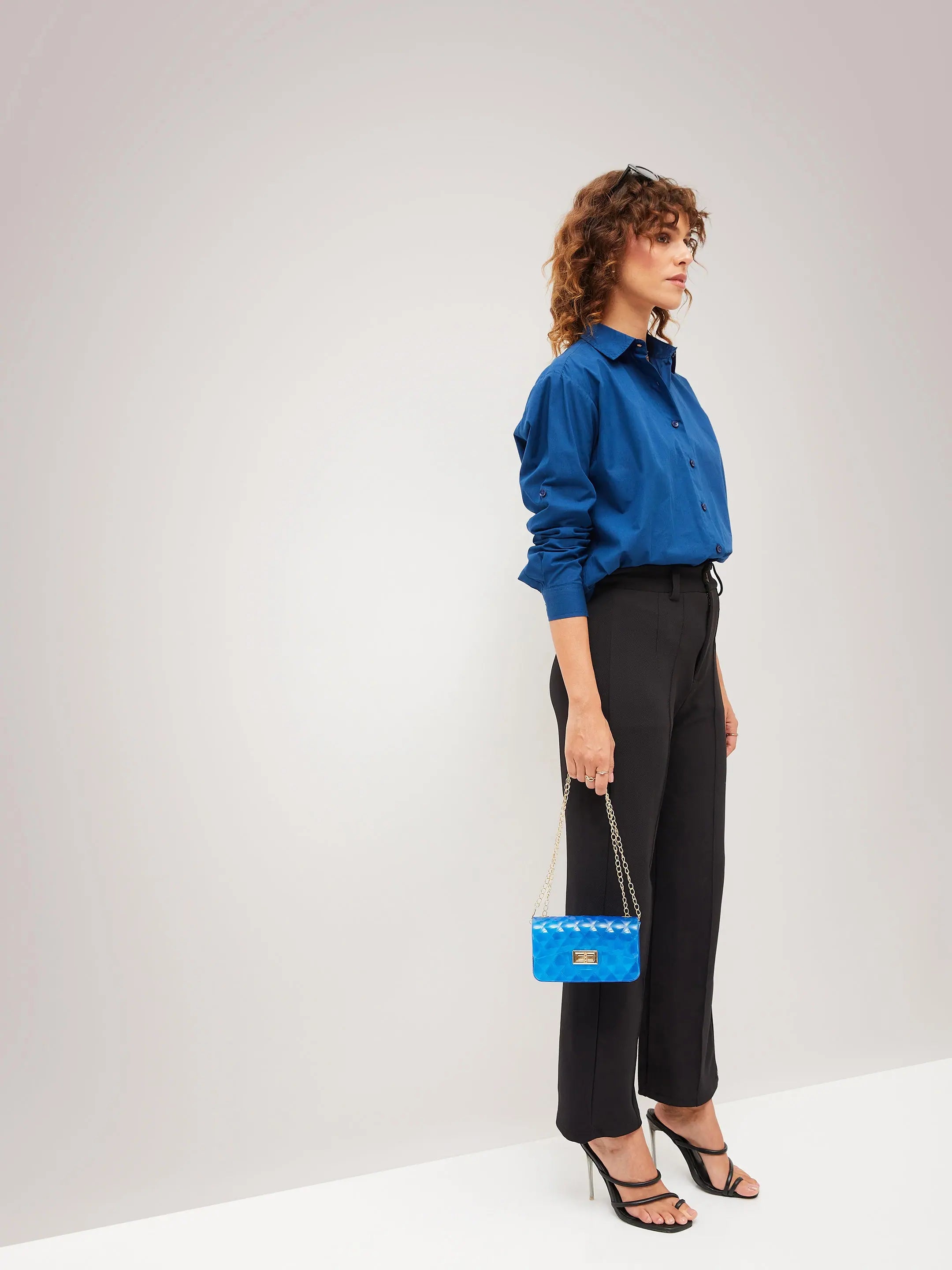 Navy Poplin Oversize Shirt - Comfort Fit, Women's Top