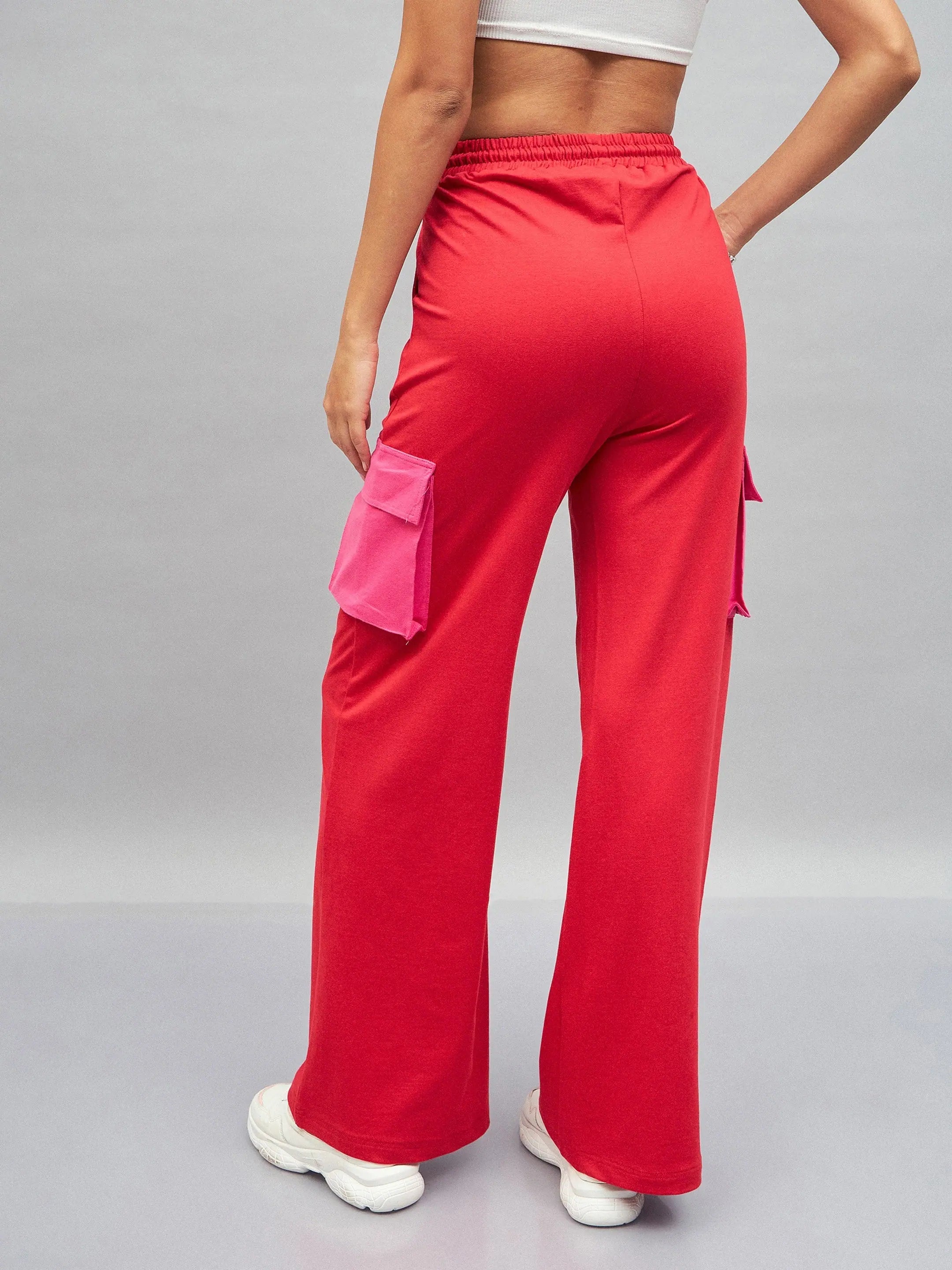 Red Knitted Track Pants - Women's Workout Pants and Gym Clothes