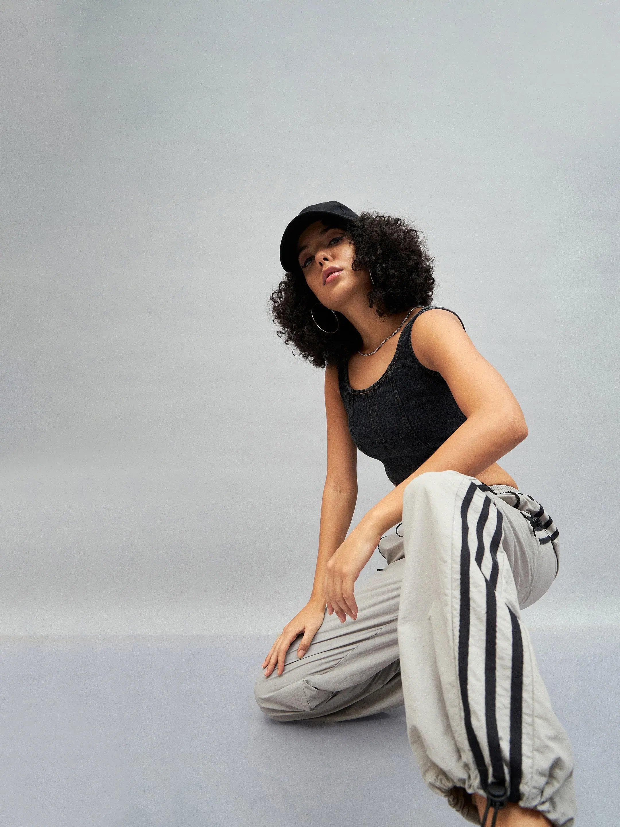 Light Grey Side Tape Parachute Pants - Western Outfits