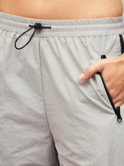 Women Light Grey Side Tape Cargo Parachute Pants