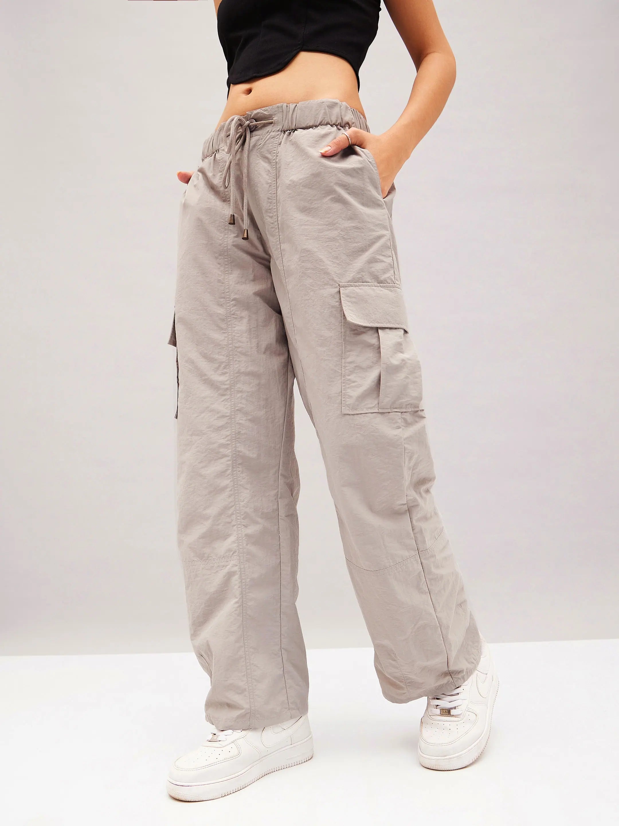 Light Grey Cargo Parachute Pants - Women's Western Wear