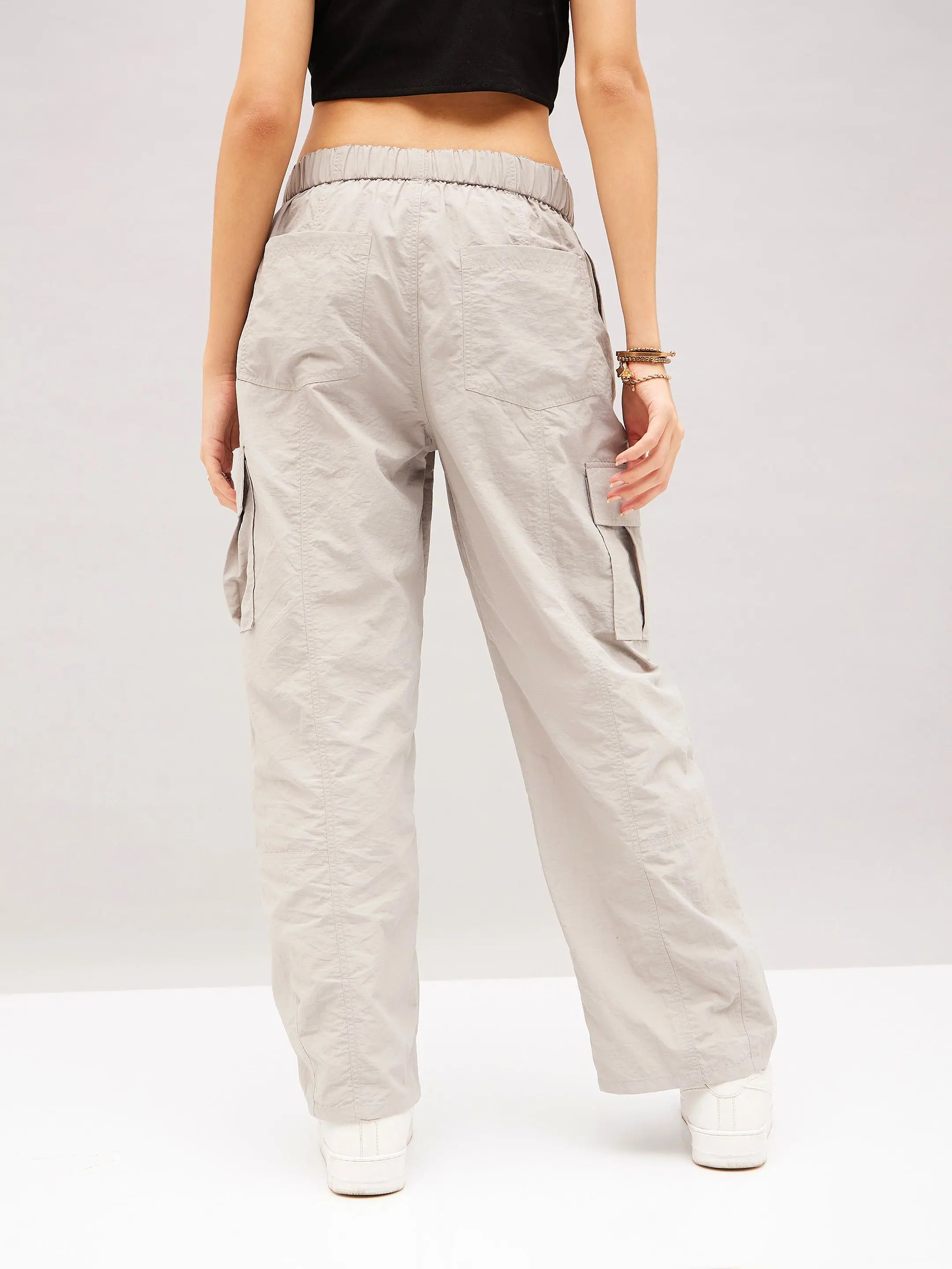 Light Grey Cargo Parachute Pants - Women's Western Wear