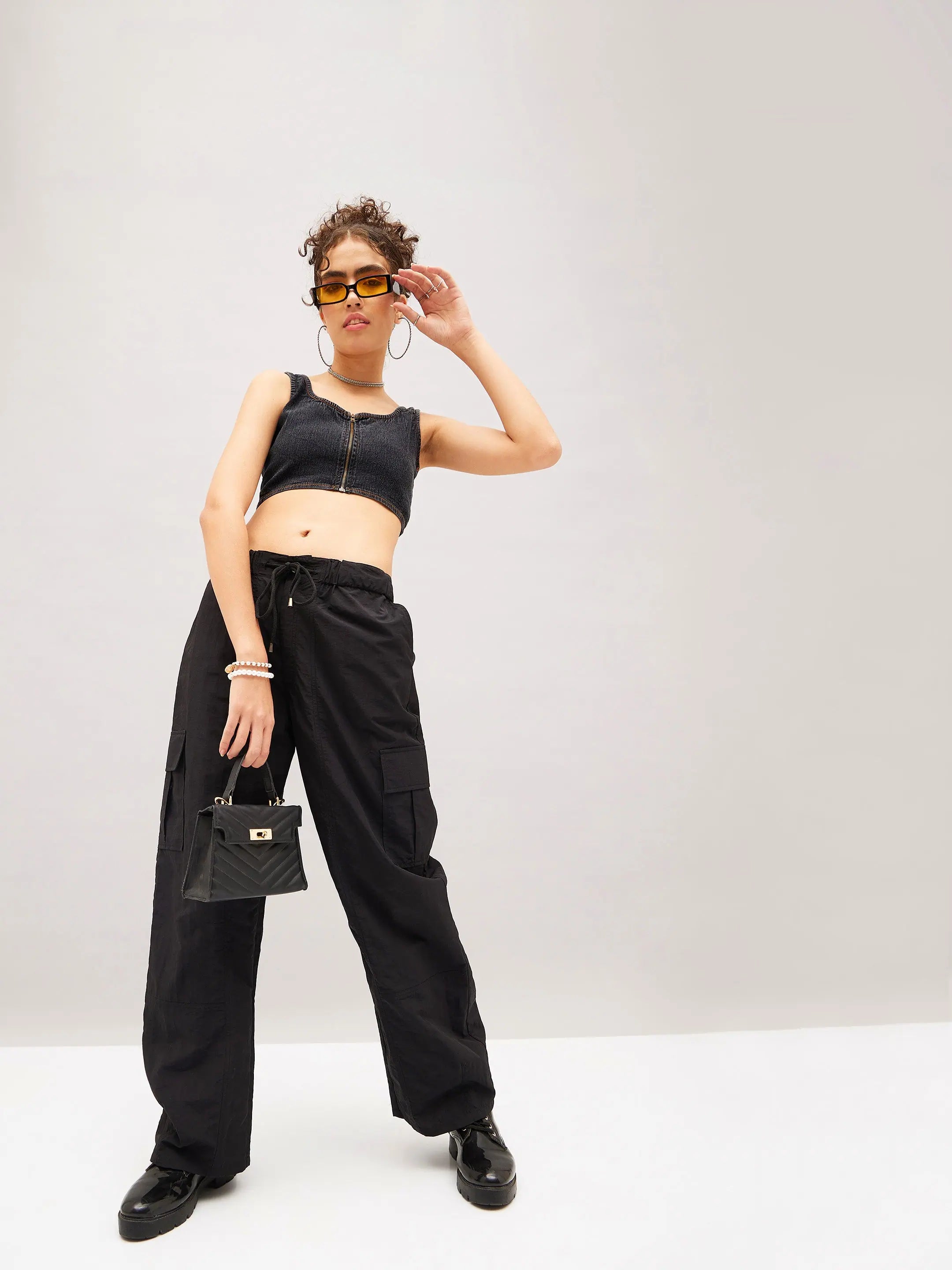 Black Cargo Parachute Pants - Women's Western Clothing