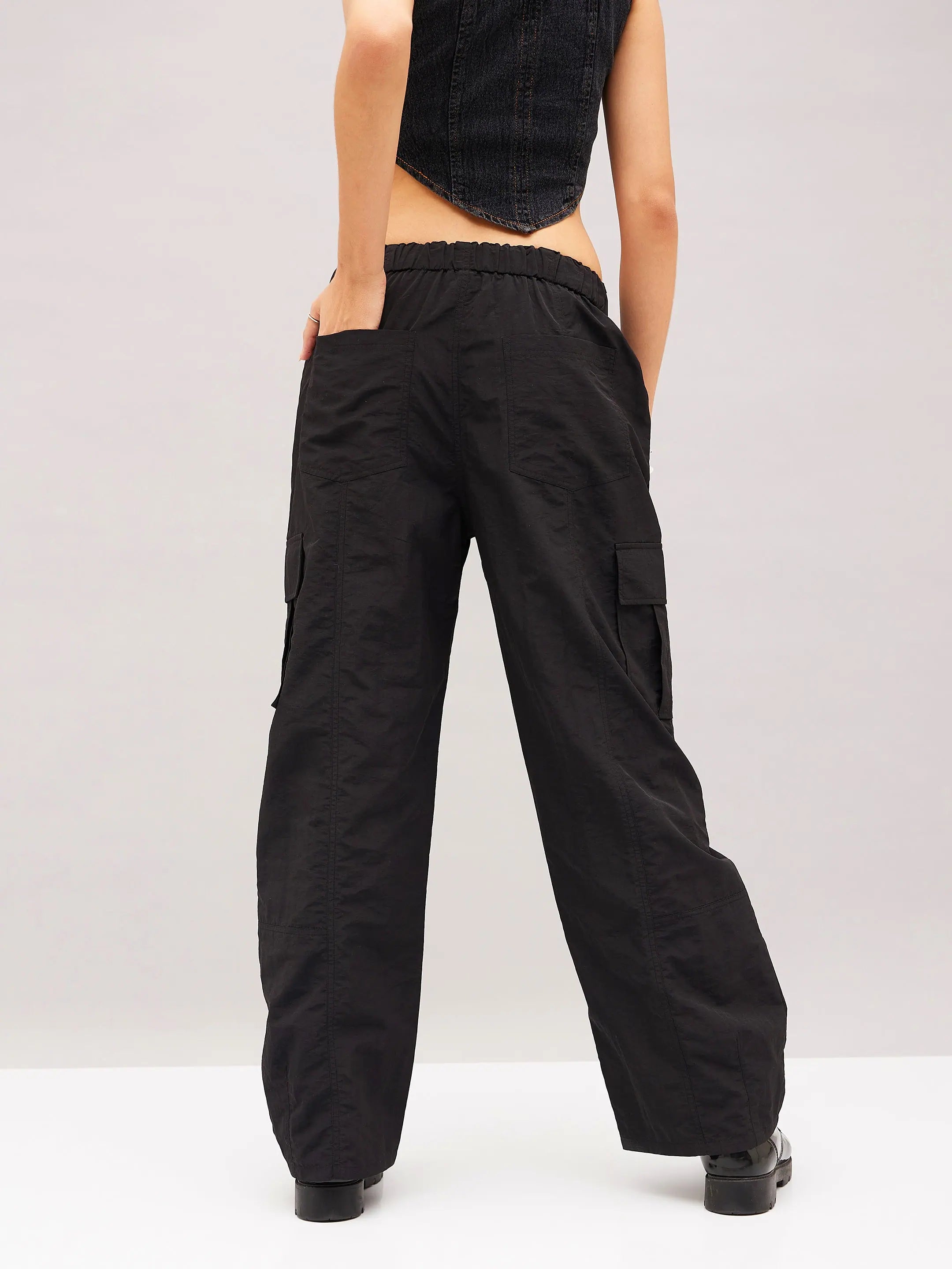 Black Cargo Parachute Pants - Women's Western Clothing