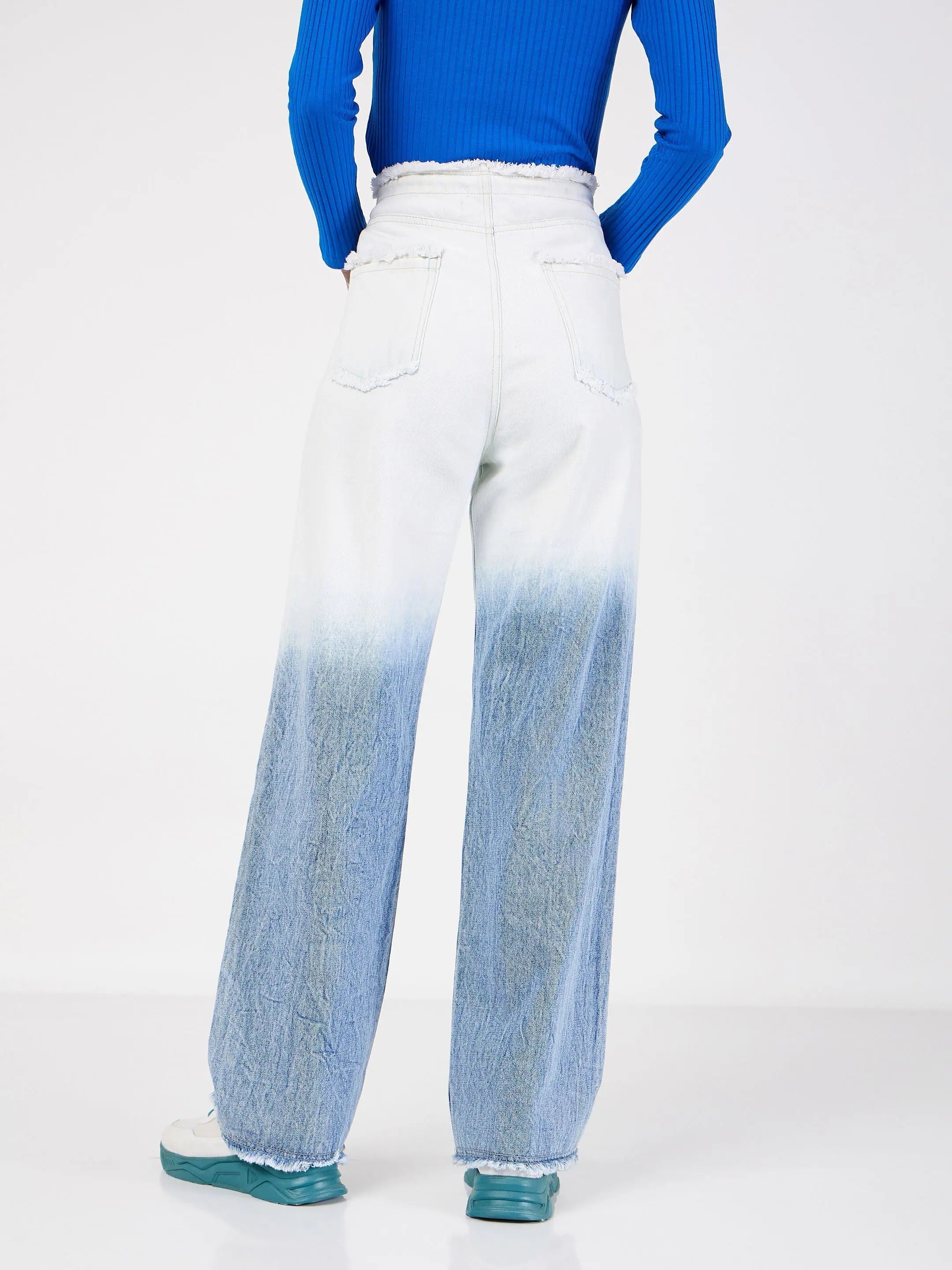 Ombre Straight Jeans - Blue & White Denim | Festive Lehenga