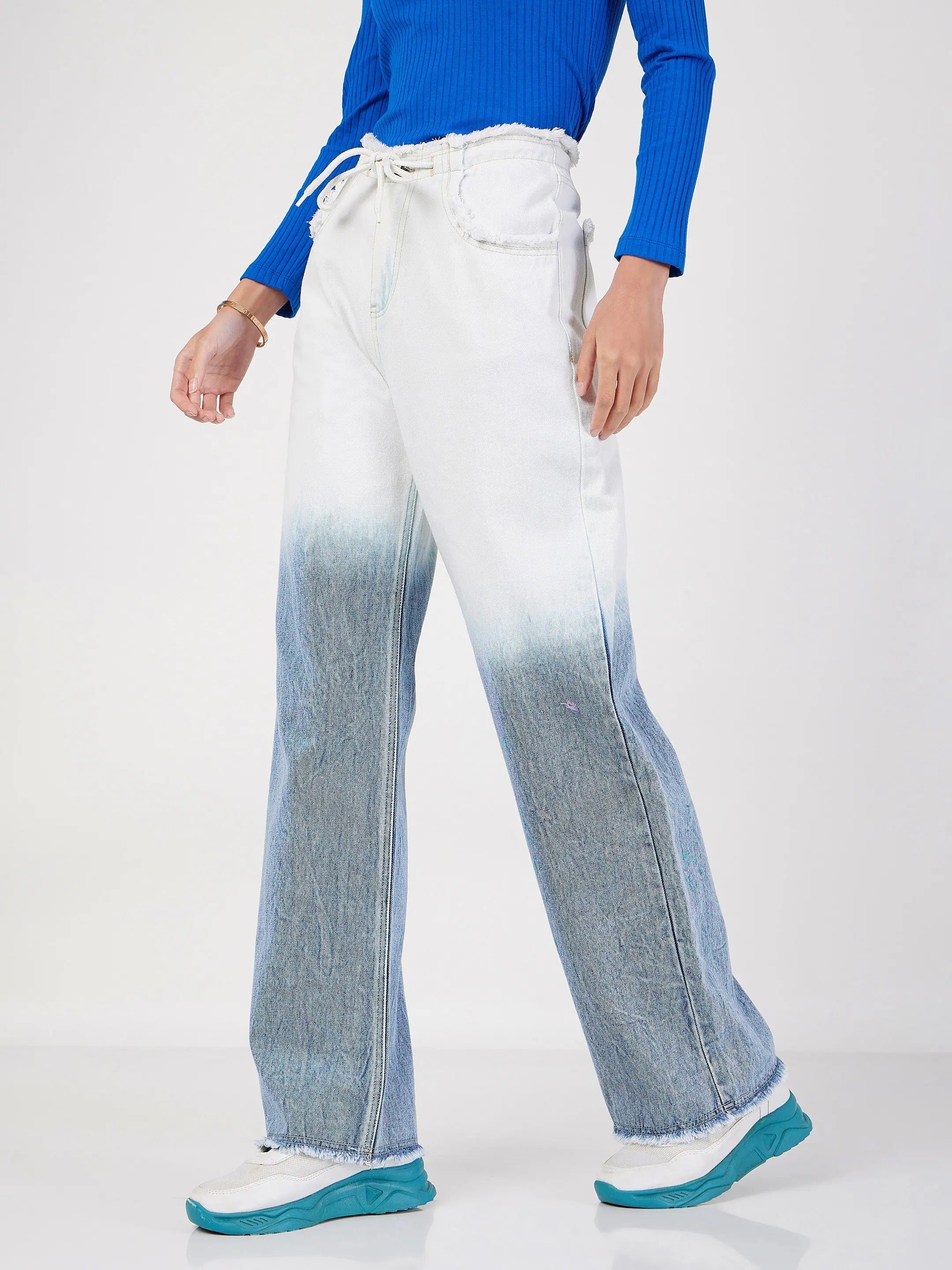 Ombre Straight Jeans - Blue & White Denim | Festive Lehenga