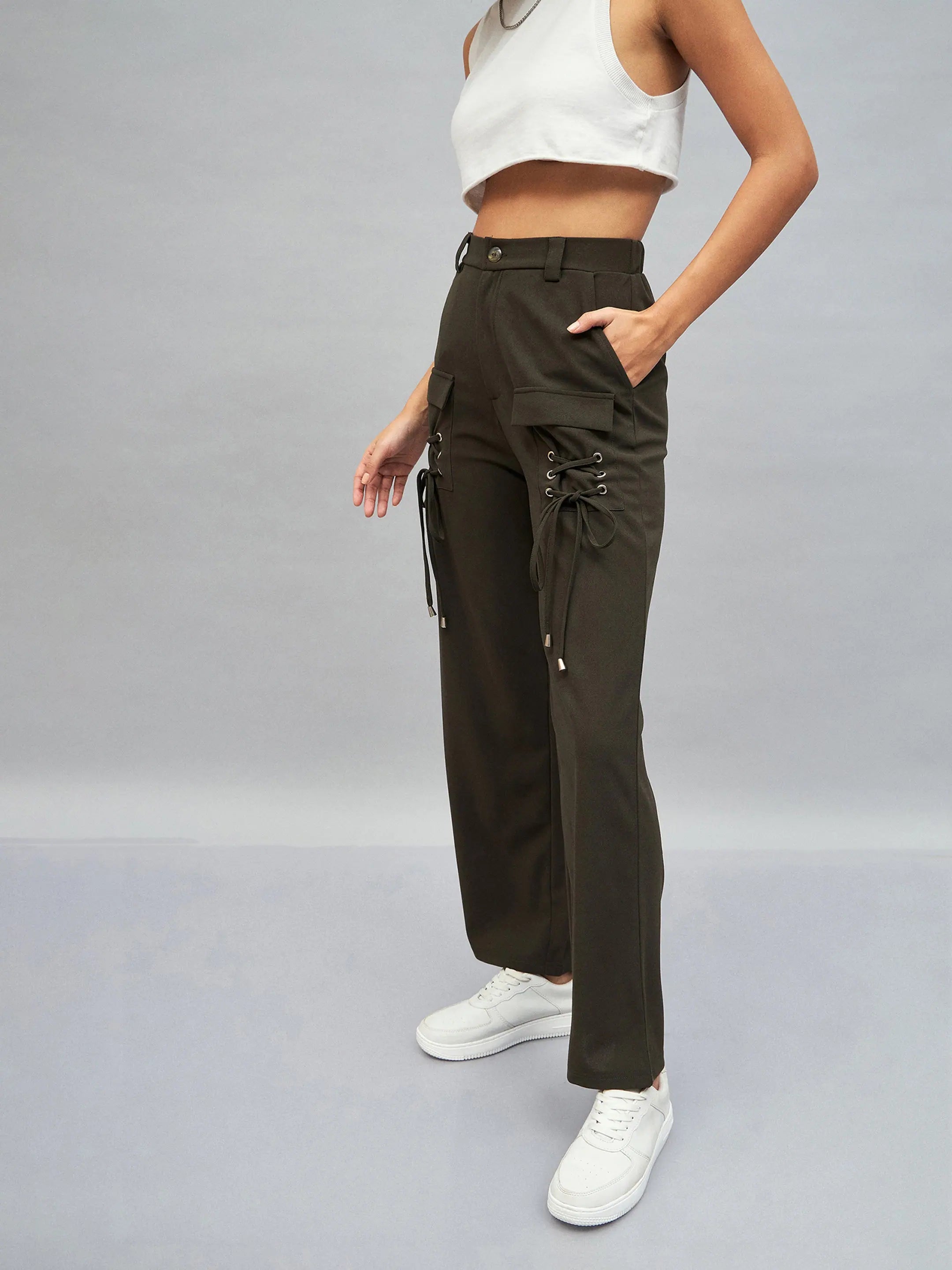 Olive Cargo Pants with Pocket Detail | Women's Western Wear