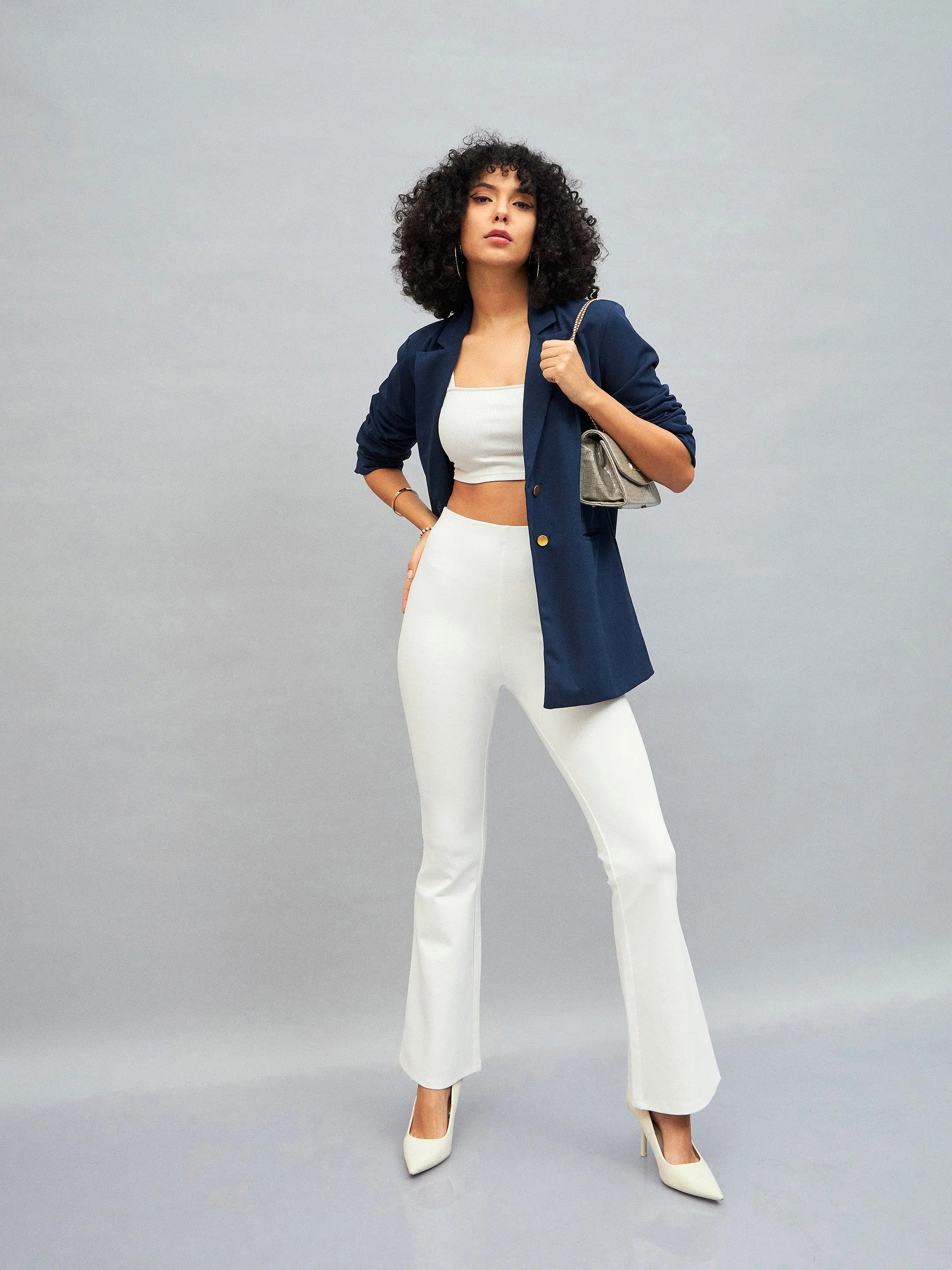 Navy Notch Collar Blazer | Stylish Western Outfits for Women