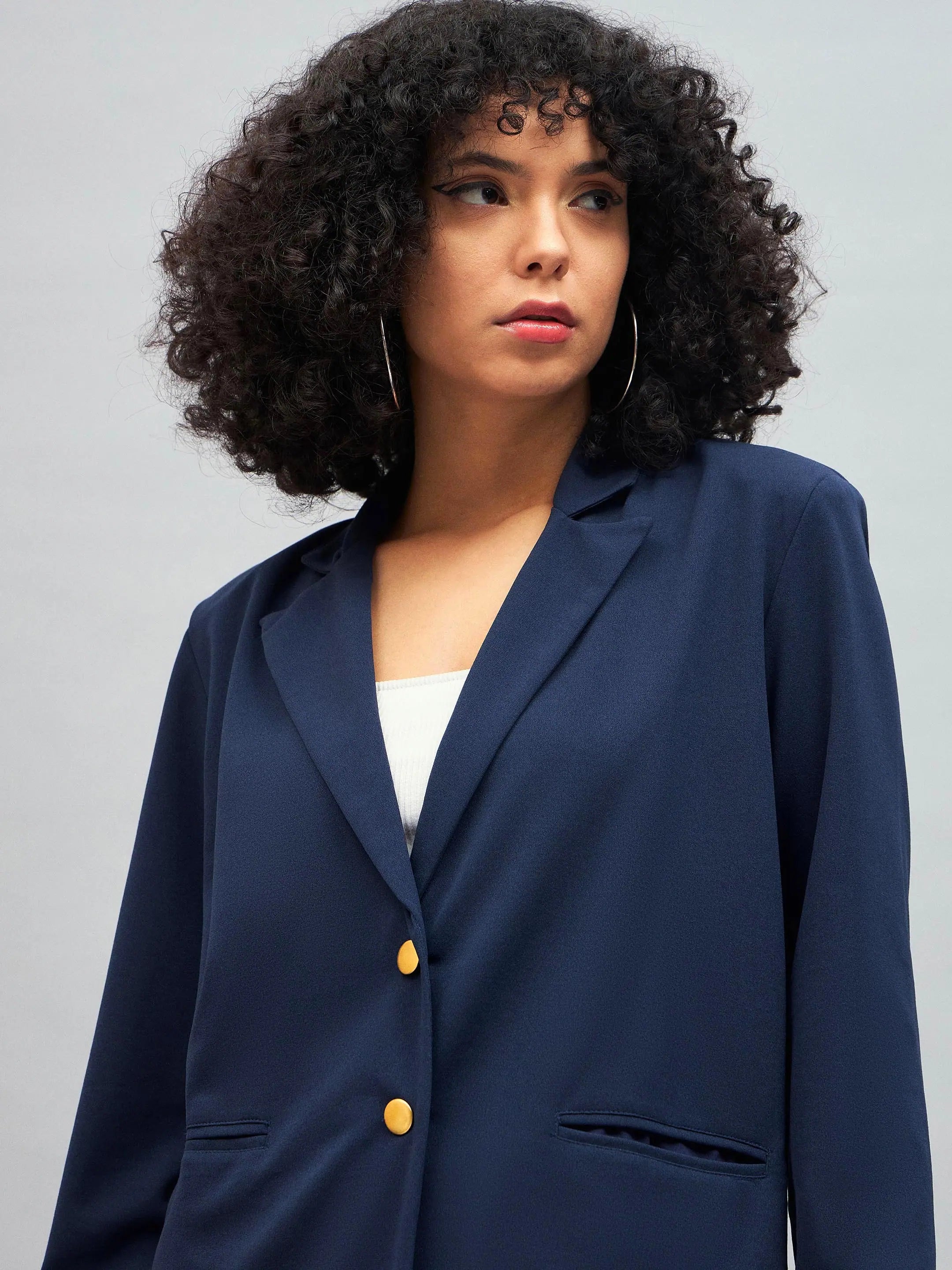 Navy Notch Collar Blazer | Stylish Western Outfits for Women