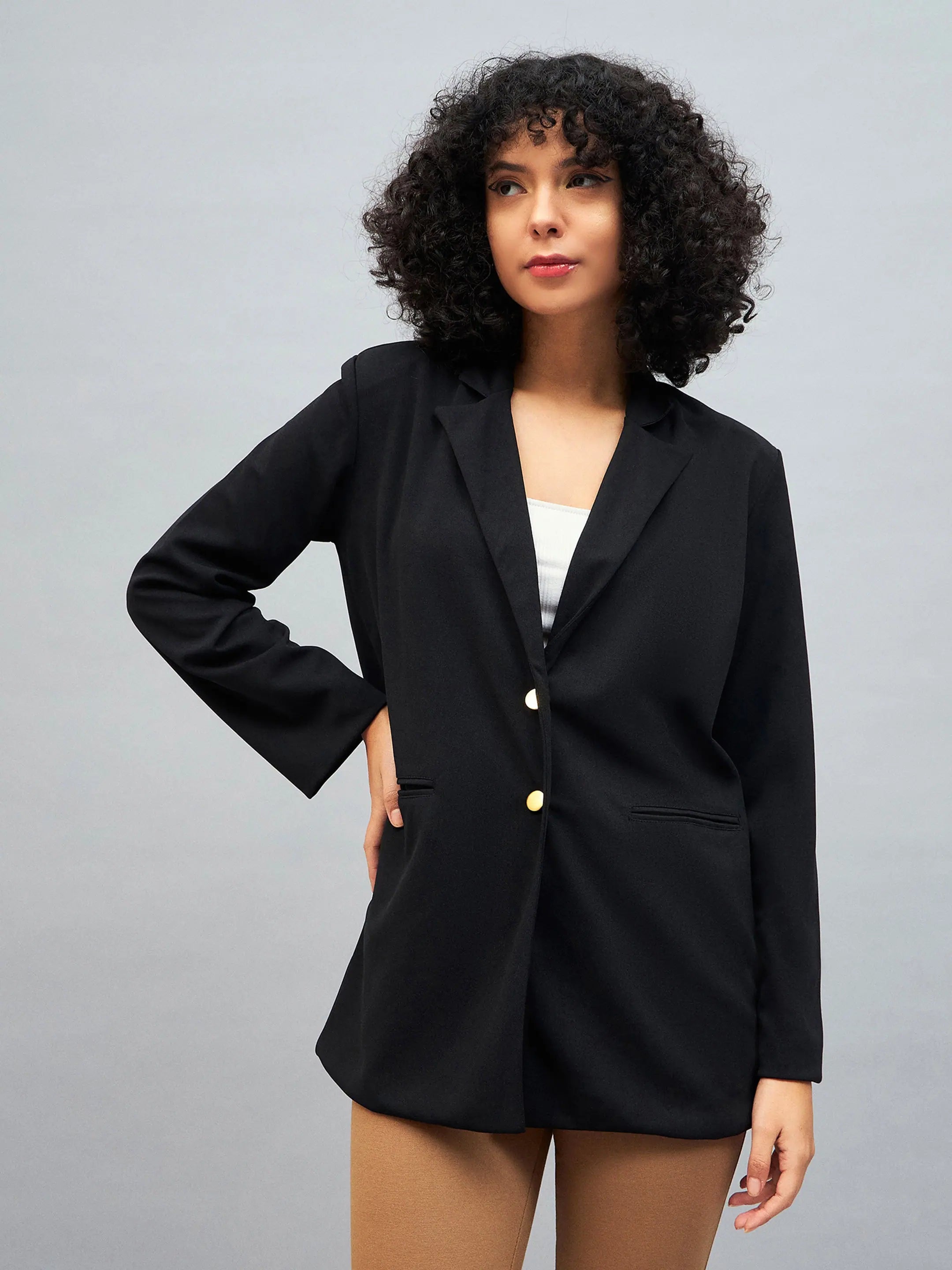 Black Notch Collar Blazer | Women's Western Wear Outfit