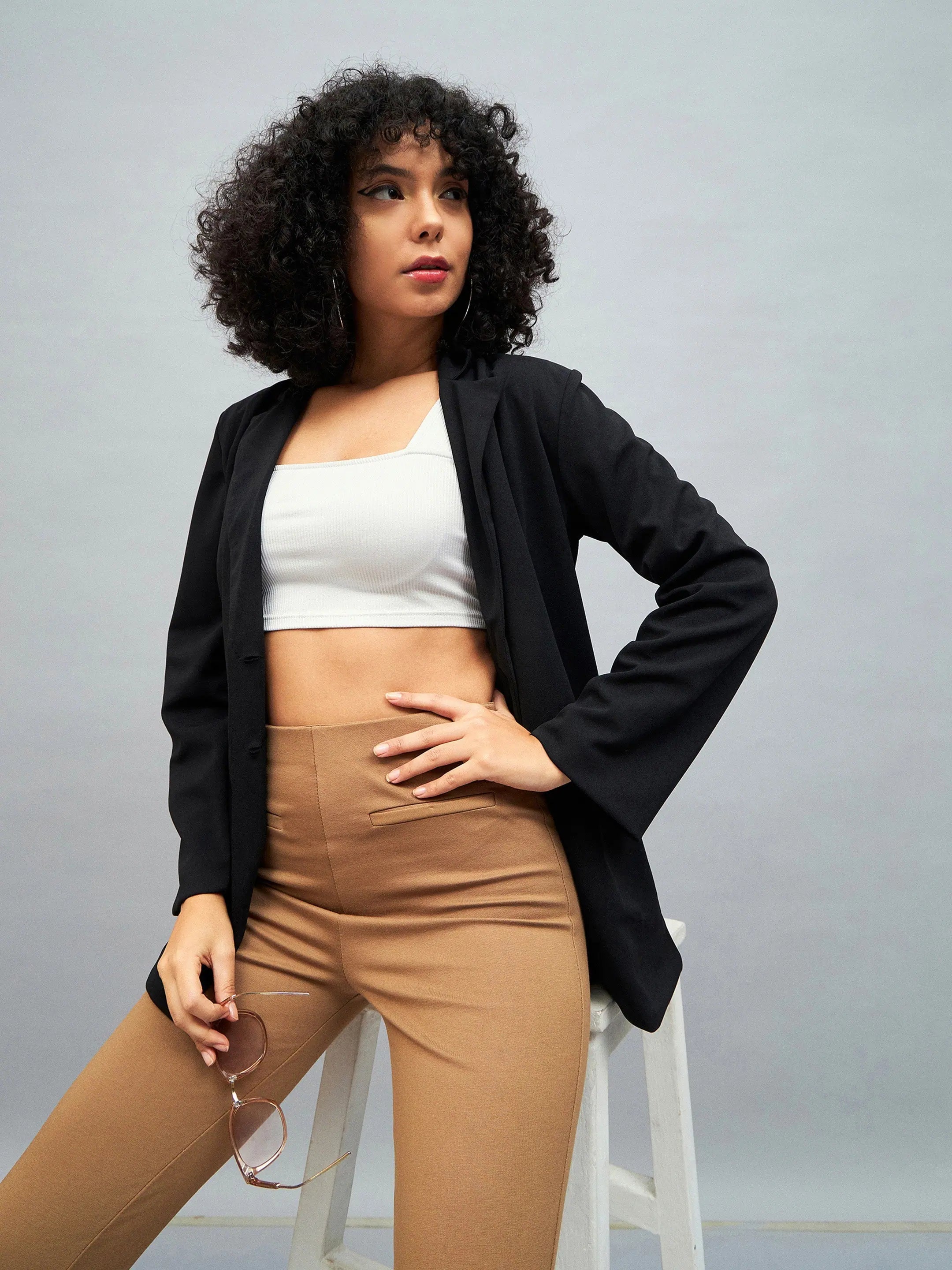 Black Notch Collar Blazer | Women's Western Wear Outfit