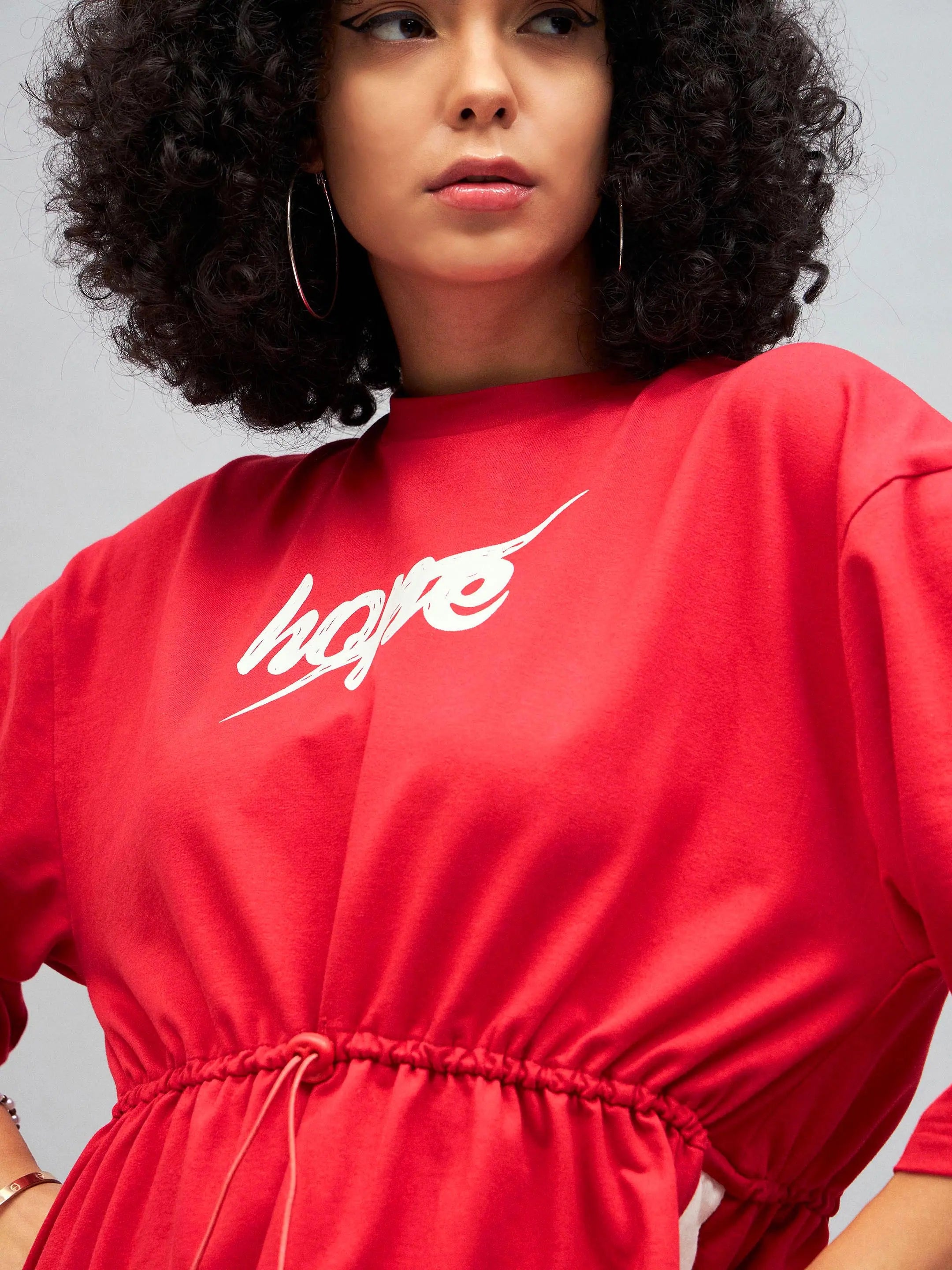 Red Knitted T-Shirt Dress | Women's Lehenga Casual Look