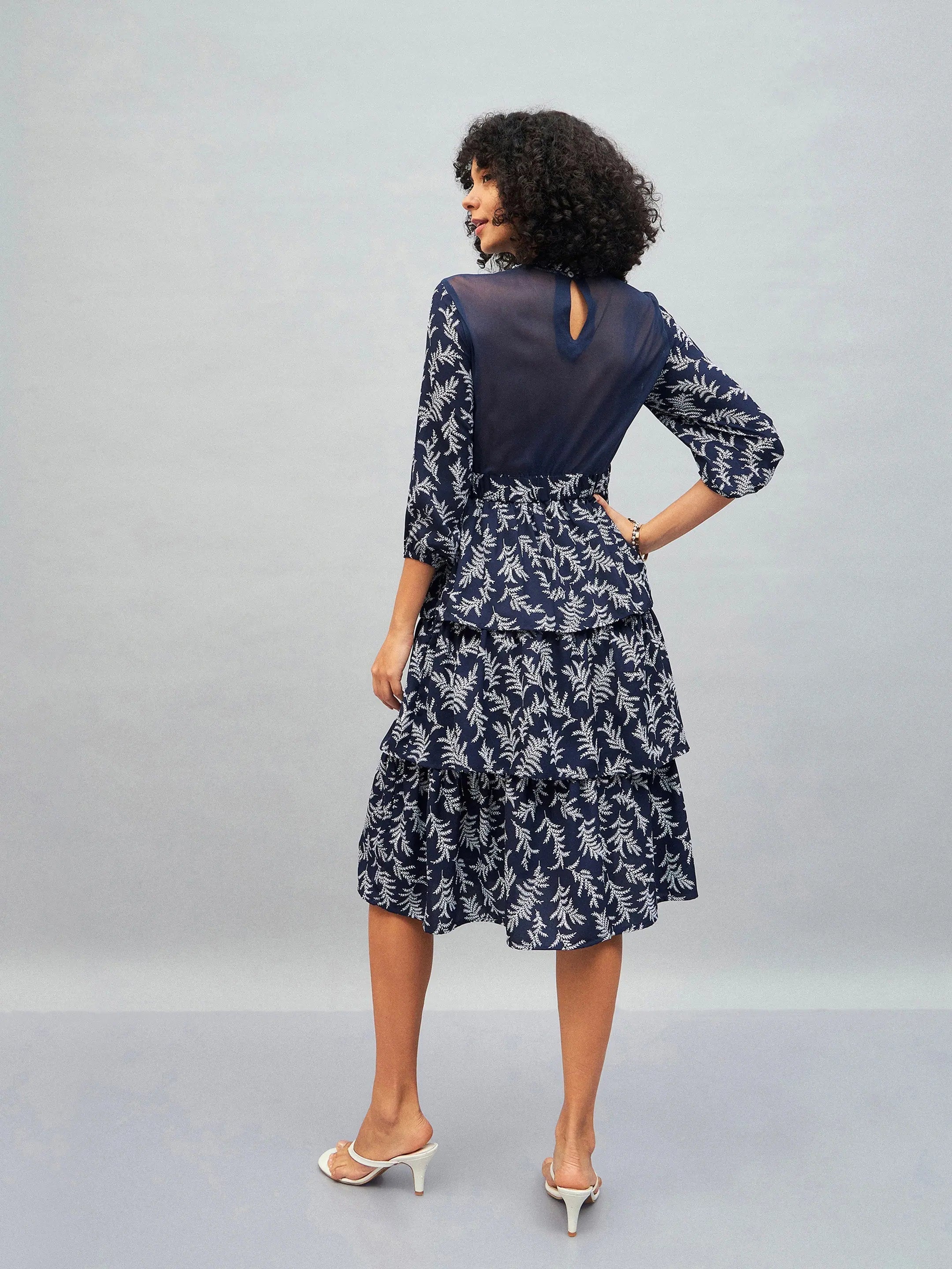 Blue Floral Tiered Midi Dress | Party Wear Lehenga Online