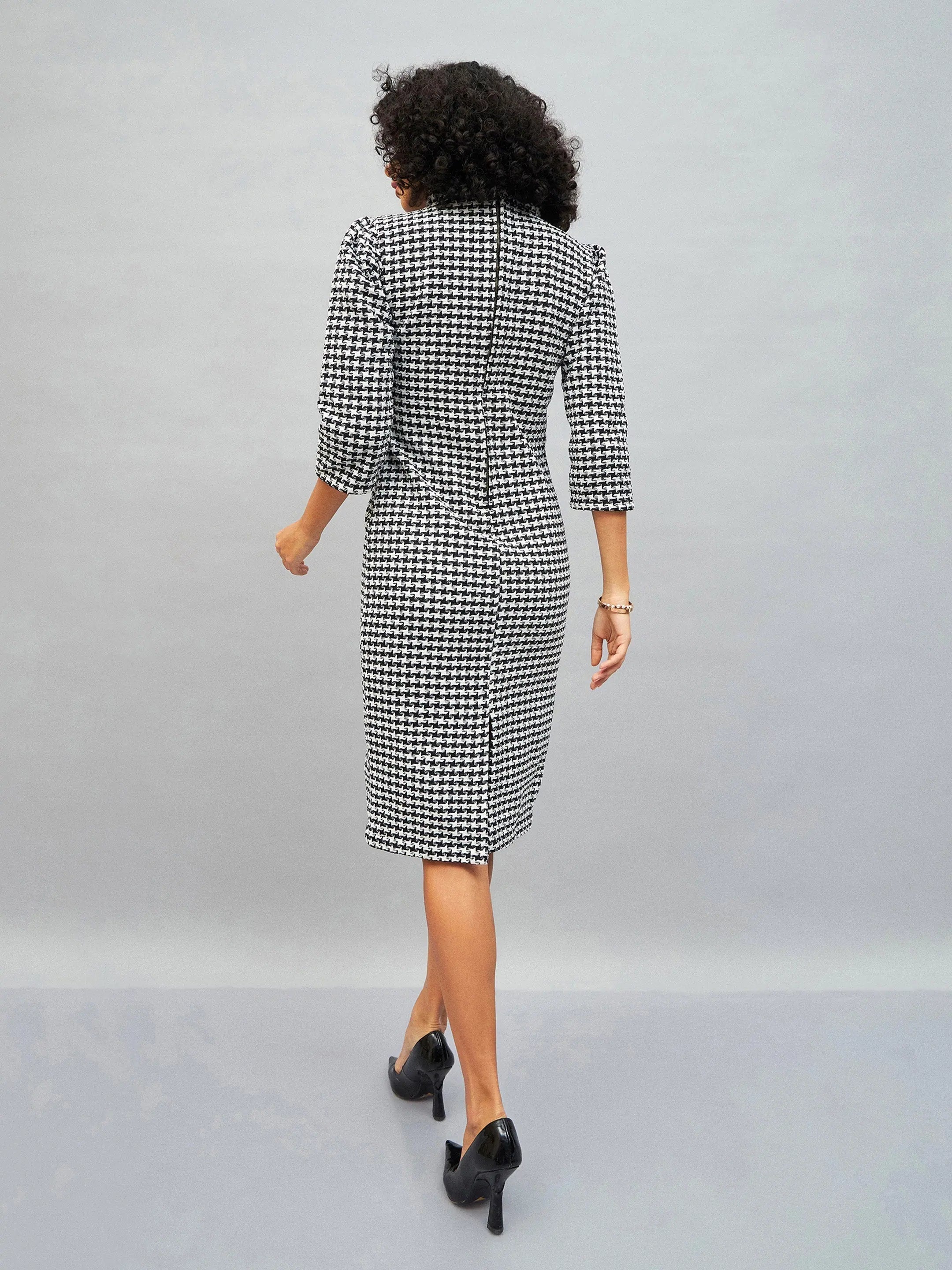 Black Geo Jacquard Tweed Midi Dress | Women's Lehenga for Women