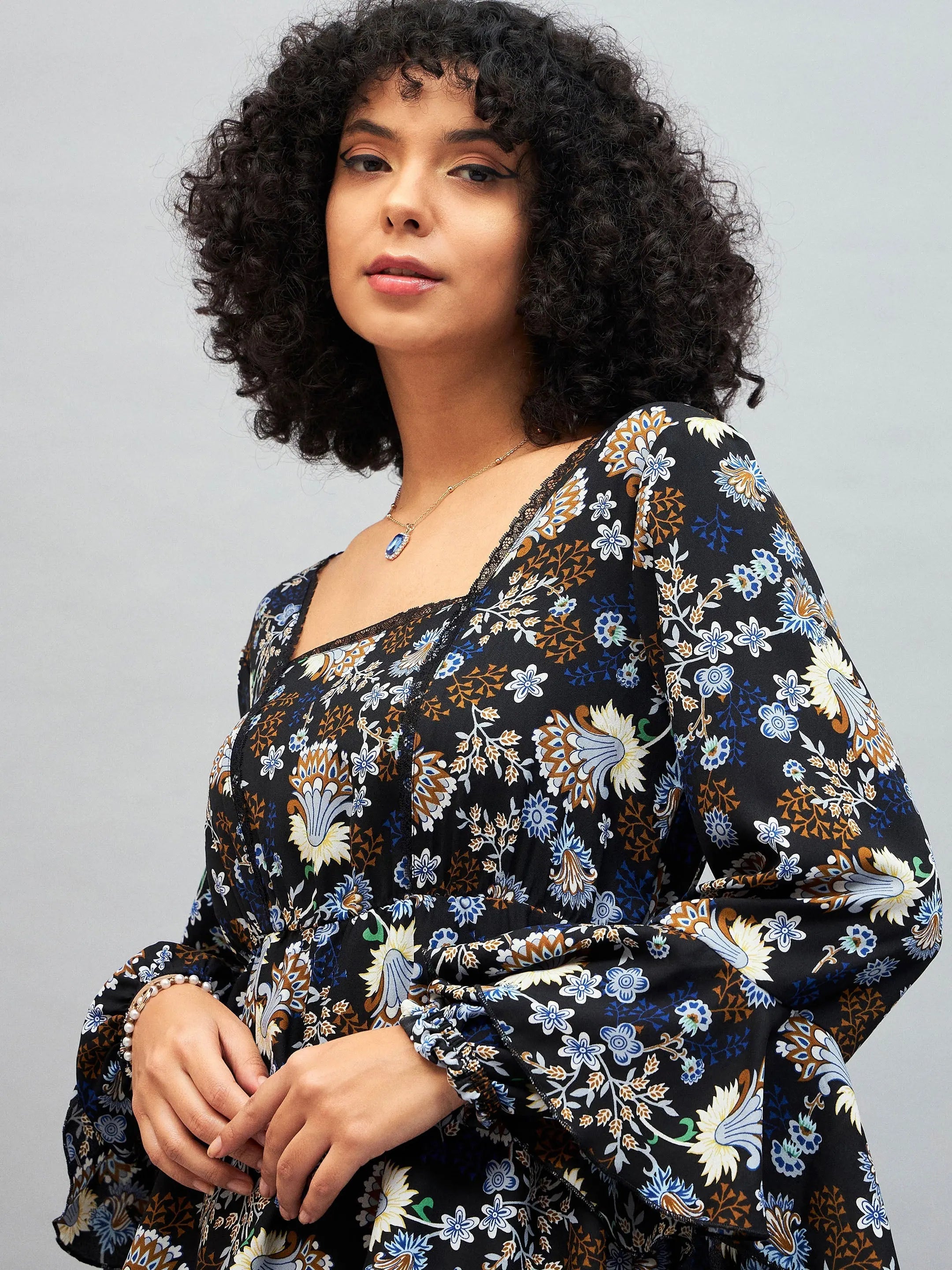 Navy Floral Lace Mini Dress - Designer Women's Dress