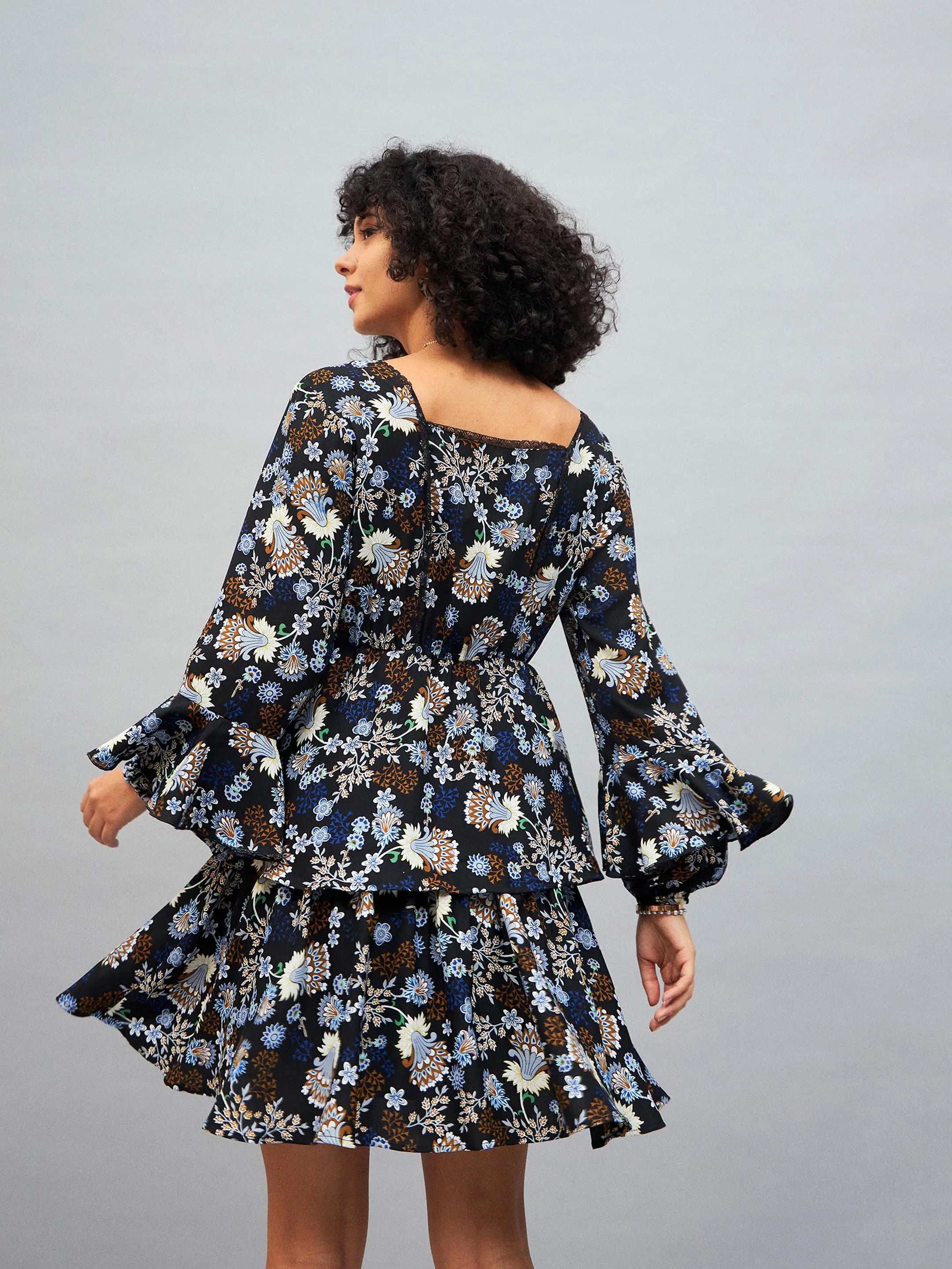 Navy Floral Lace Mini Dress - Designer Women's Dress