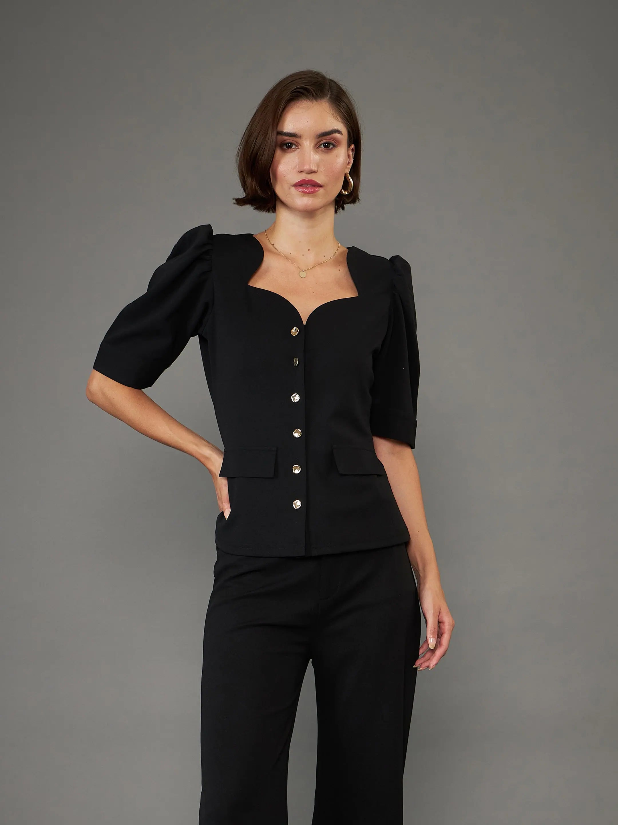 Black Puff Sleeve Top - Trendy Women's Western Clothing