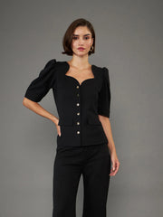 Women Black Puff Sleeves Top