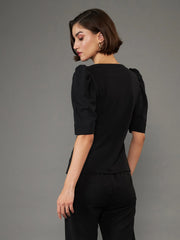 Women Black Puff Sleeves Top