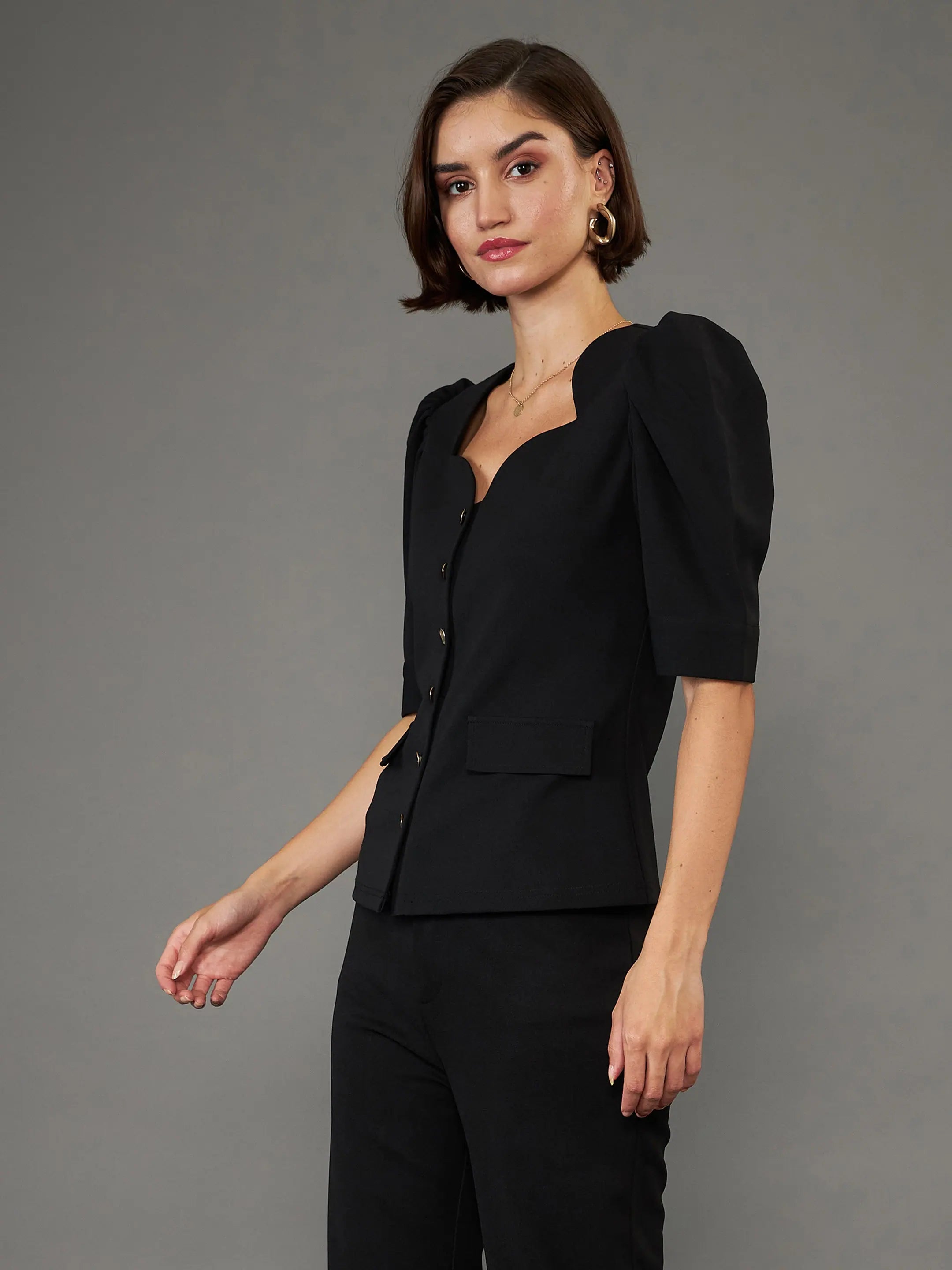 Black Puff Sleeve Top - Trendy Women's Western Clothing