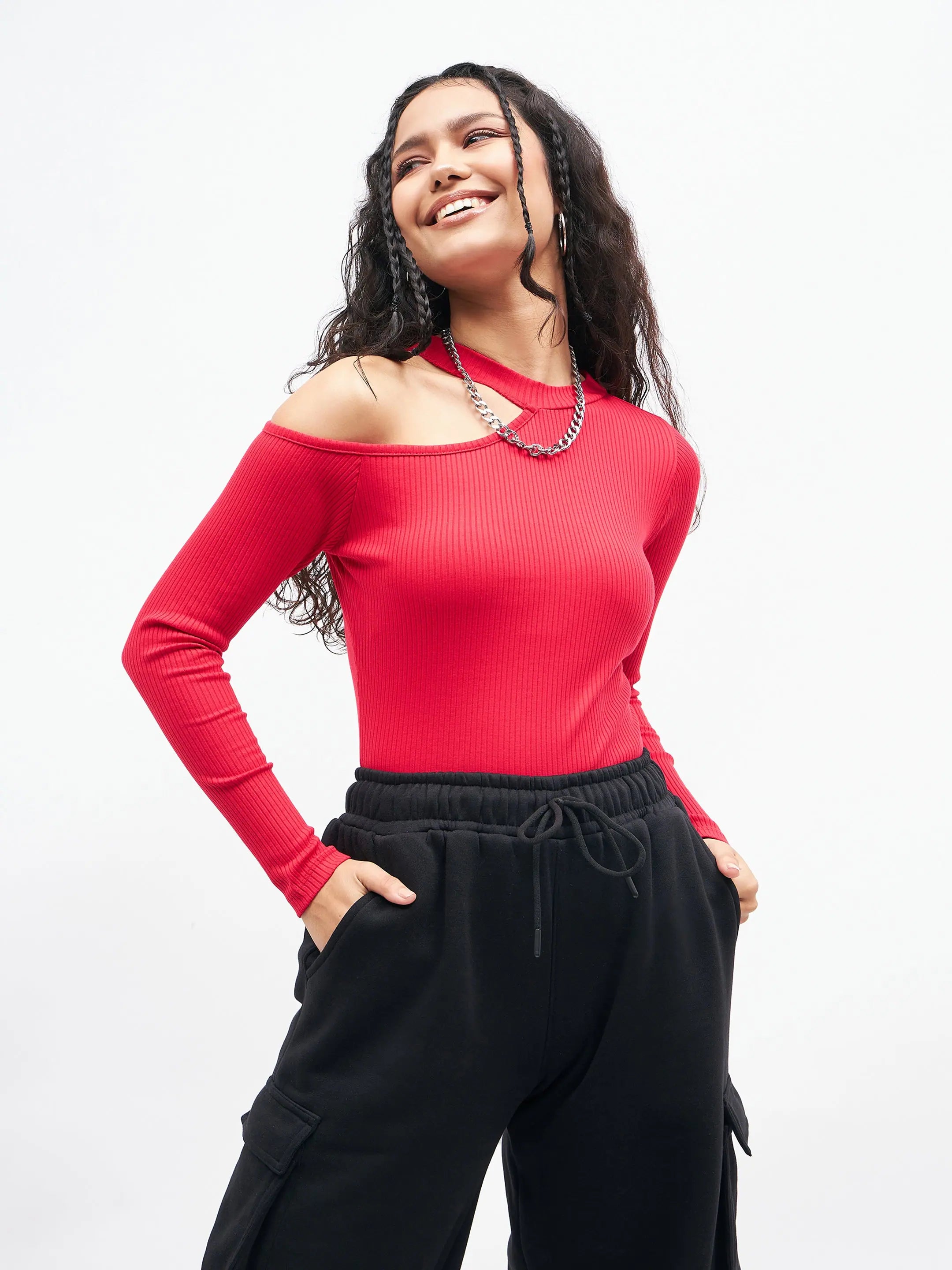 Pink Shoulder Cut Out Top - Women's Western Wear Online