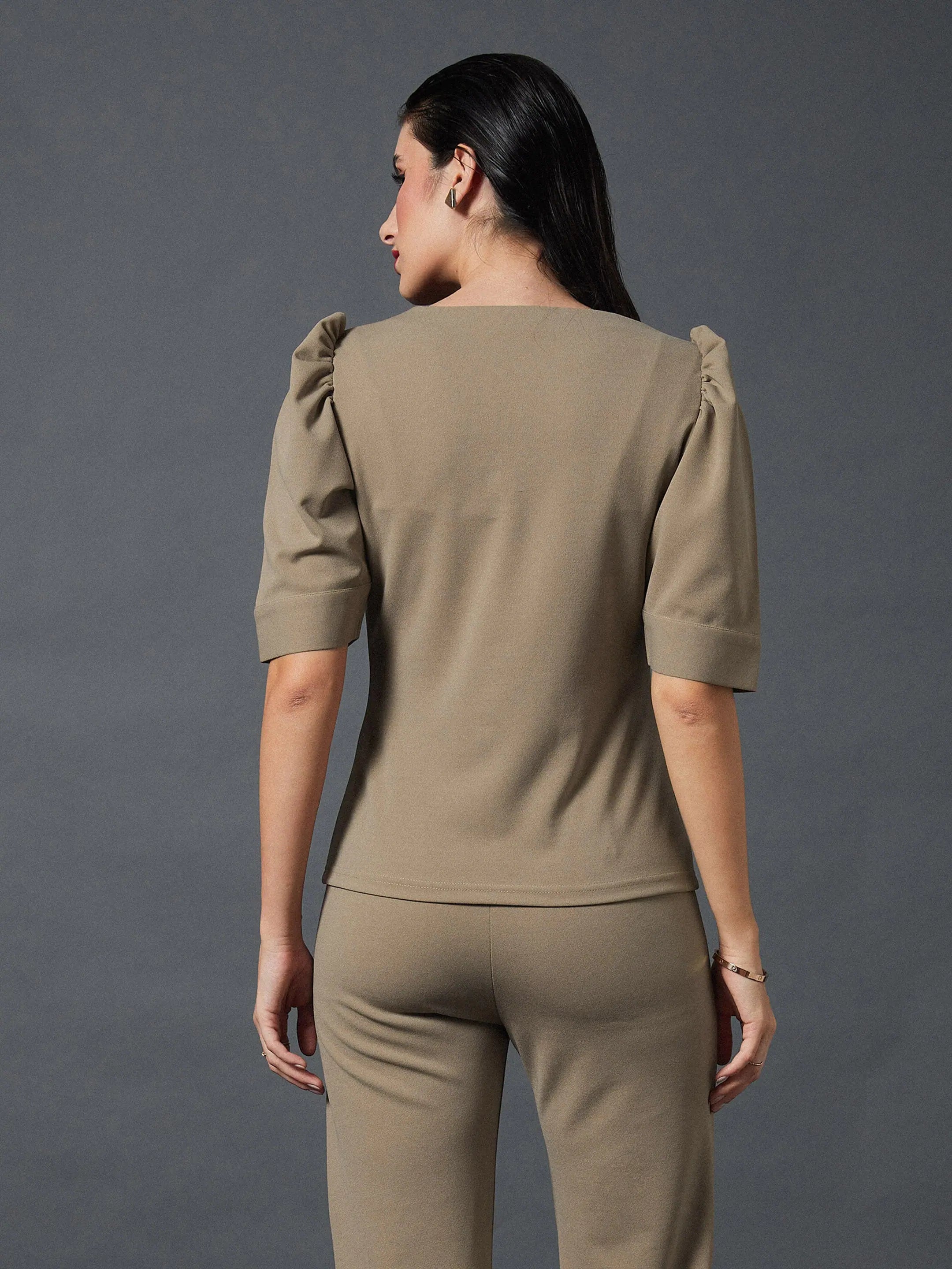 Brown Puff Sleeve Top - Women's Western Clothing Online