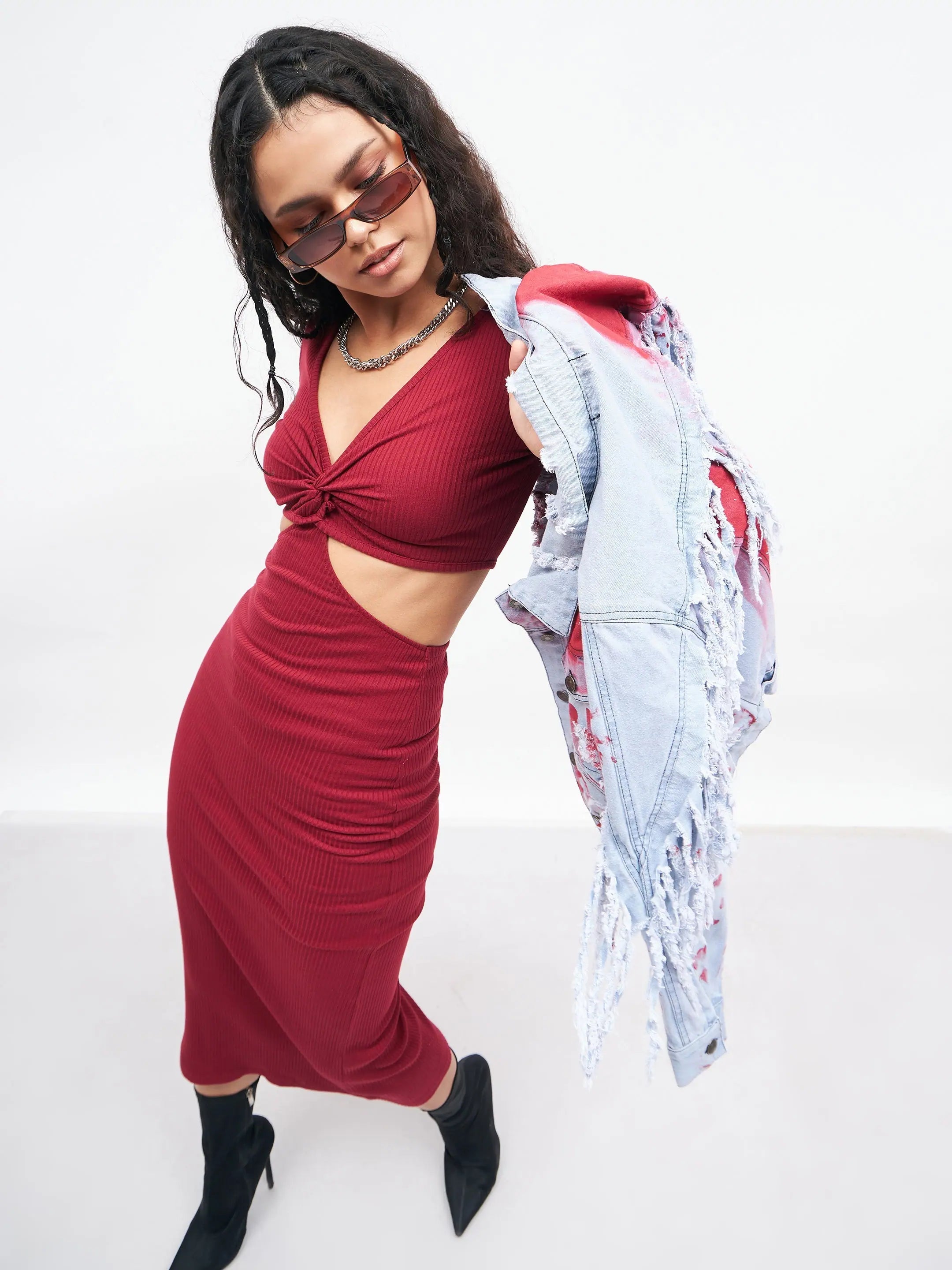 Maroon Cut Out Maxi Dress | Indian Dresses
