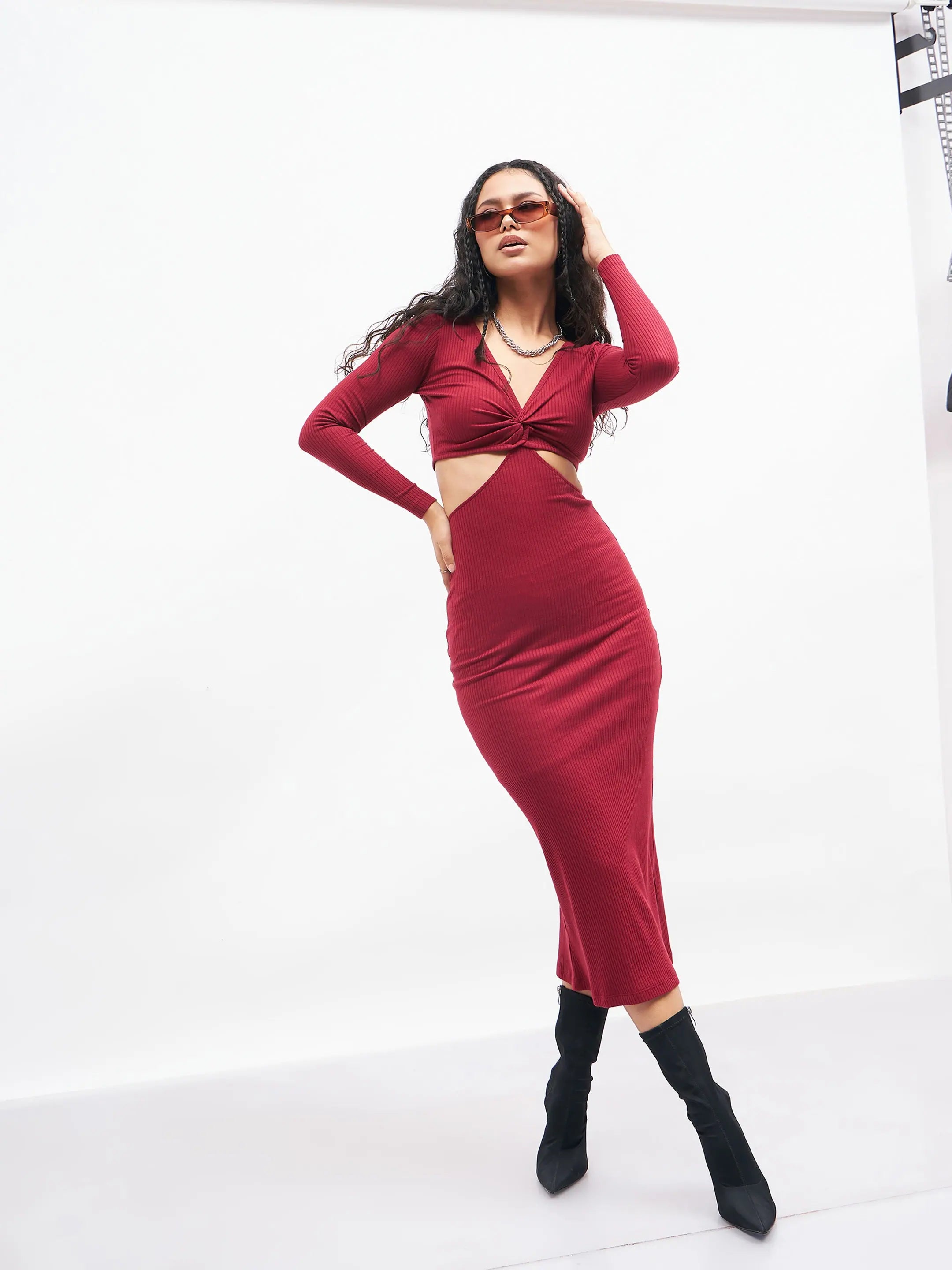 Maroon Cut Out Maxi Dress | Indian Dresses