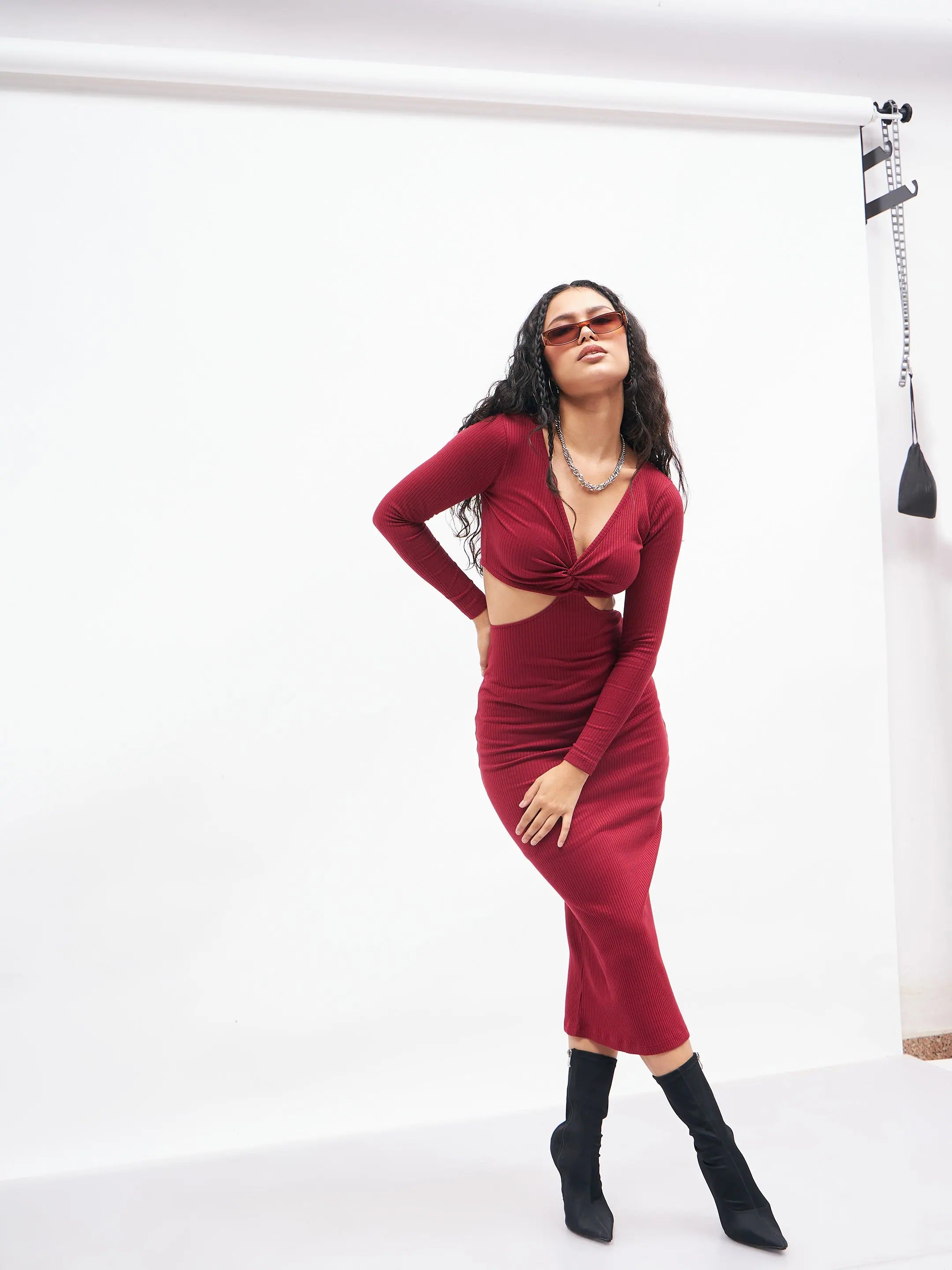 Maroon Cut Out Maxi Dress | Indian Dresses