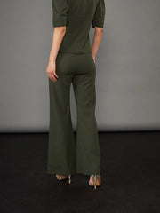 Women Olive Knitted Bell Bottom Pants