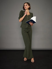 Women Olive Knitted Bell Bottom Pants