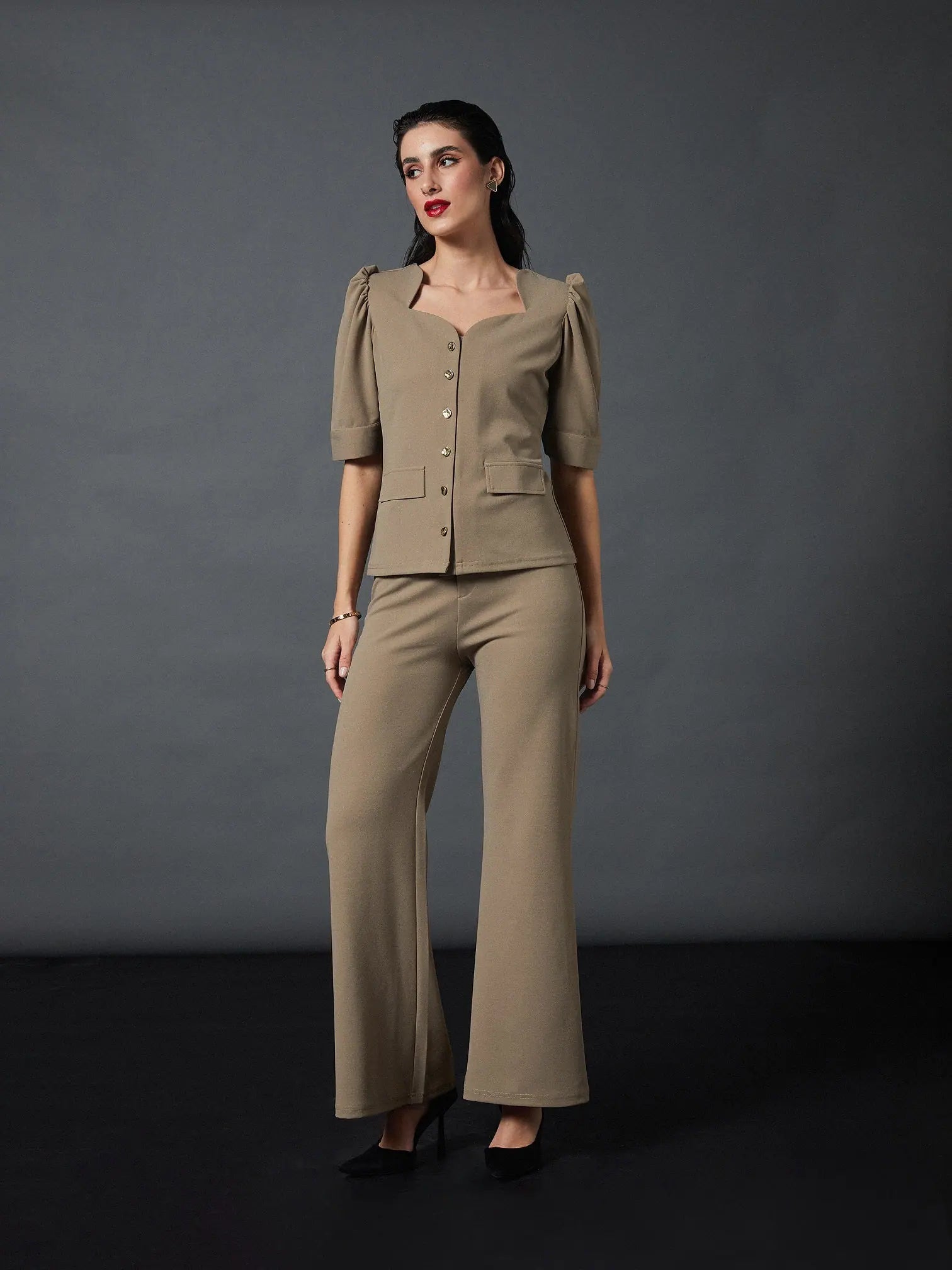 Brown Knitted Bell Bottom Pants - Women's Western Clothing