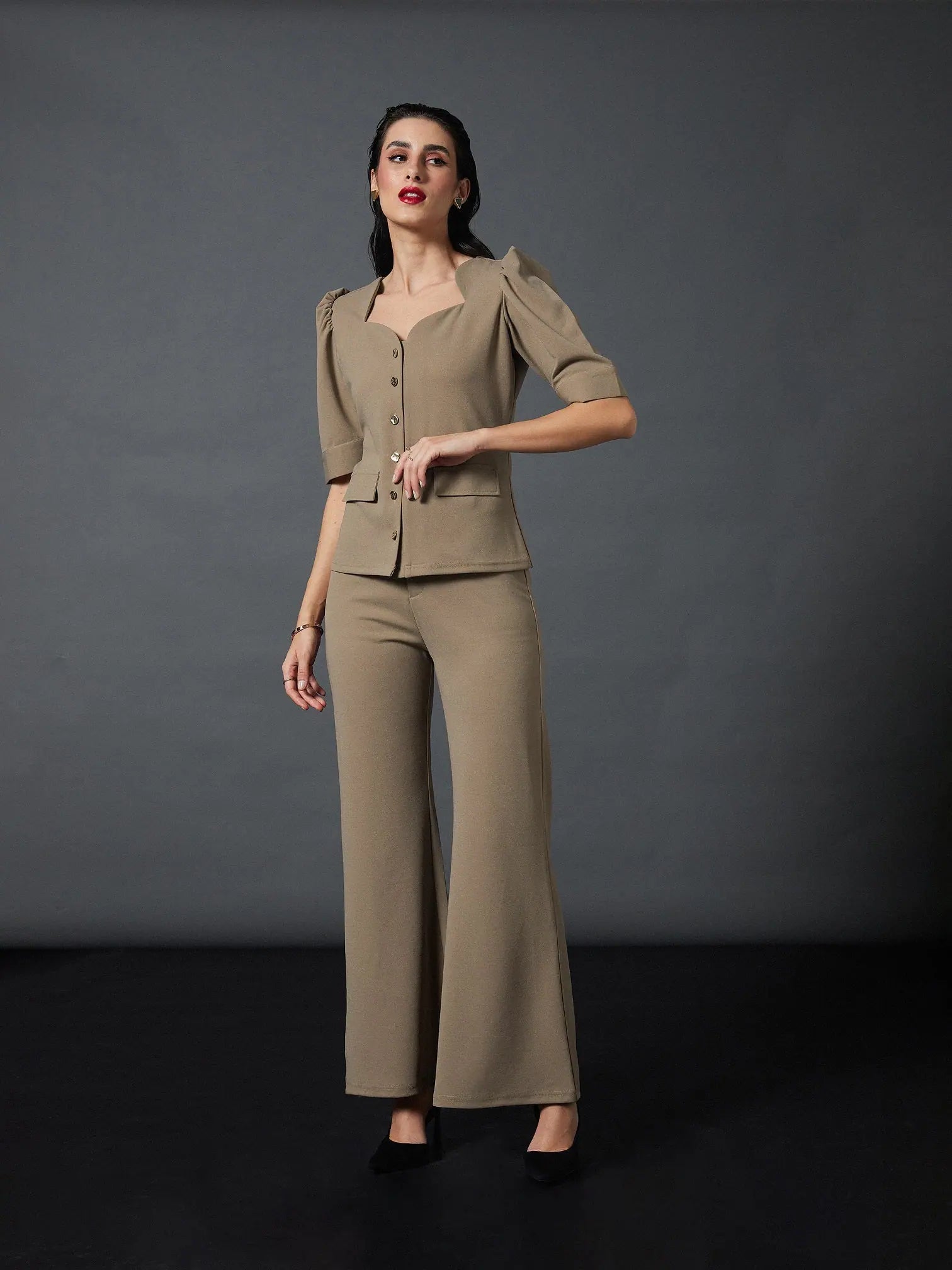 Brown Knitted Bell Bottom Pants - Women's Western Clothing