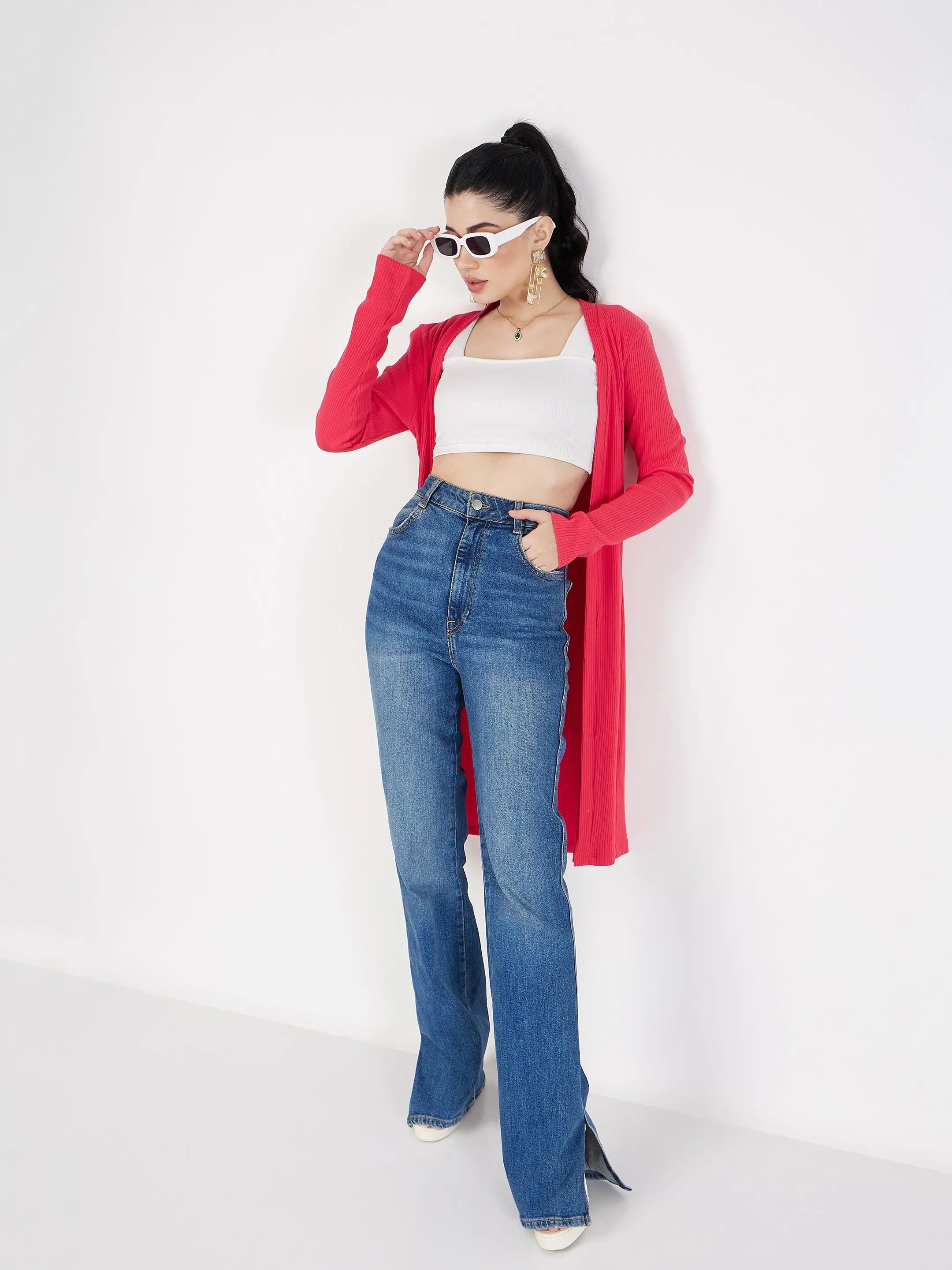 Magenta Rib Front Open Shrug - Women's Western Clothing