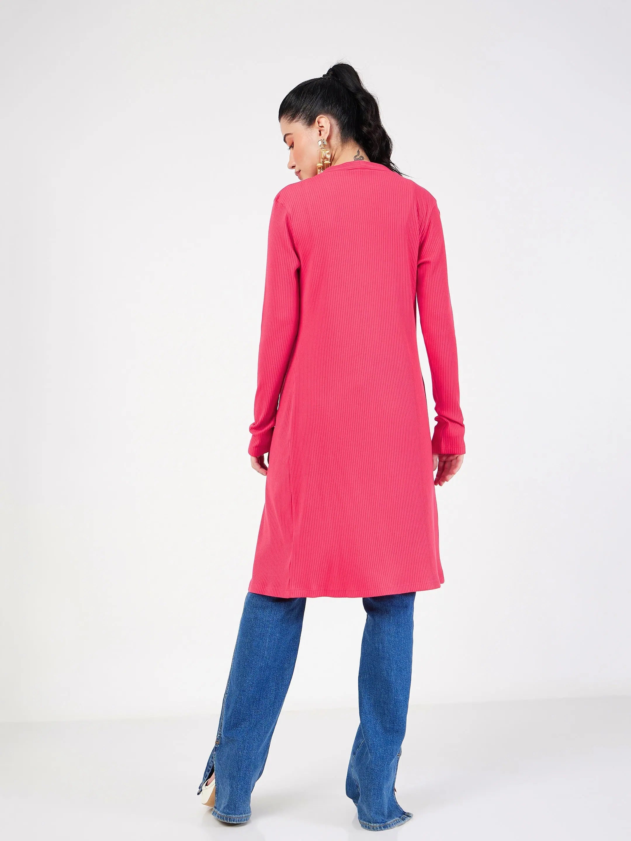 Magenta Rib Front Open Shrug - Women's Western Clothing