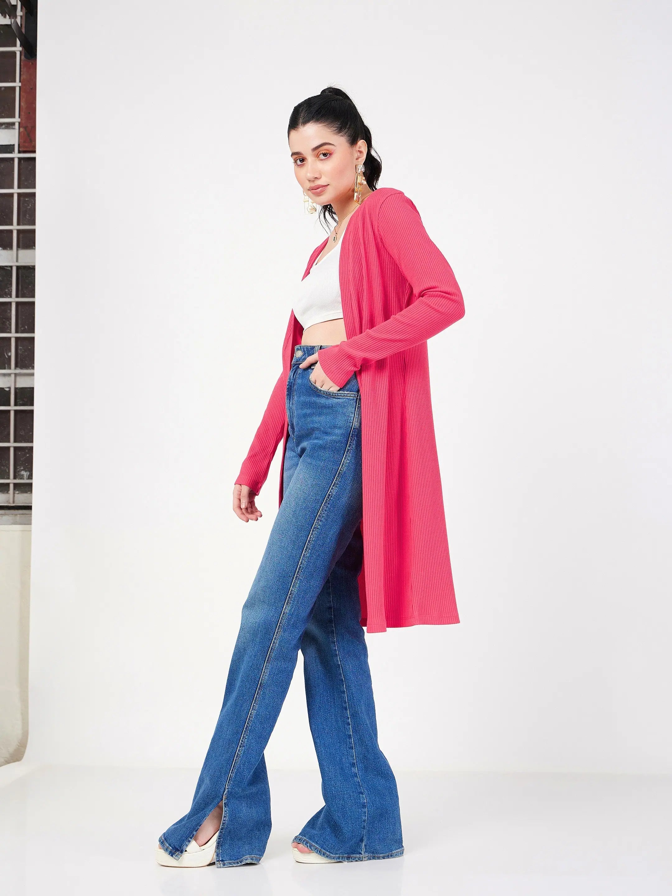 Magenta Rib Front Open Shrug - Women's Western Clothing
