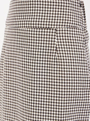 Women Black Houndstooth Jacquard Tweed Pencil Skirt