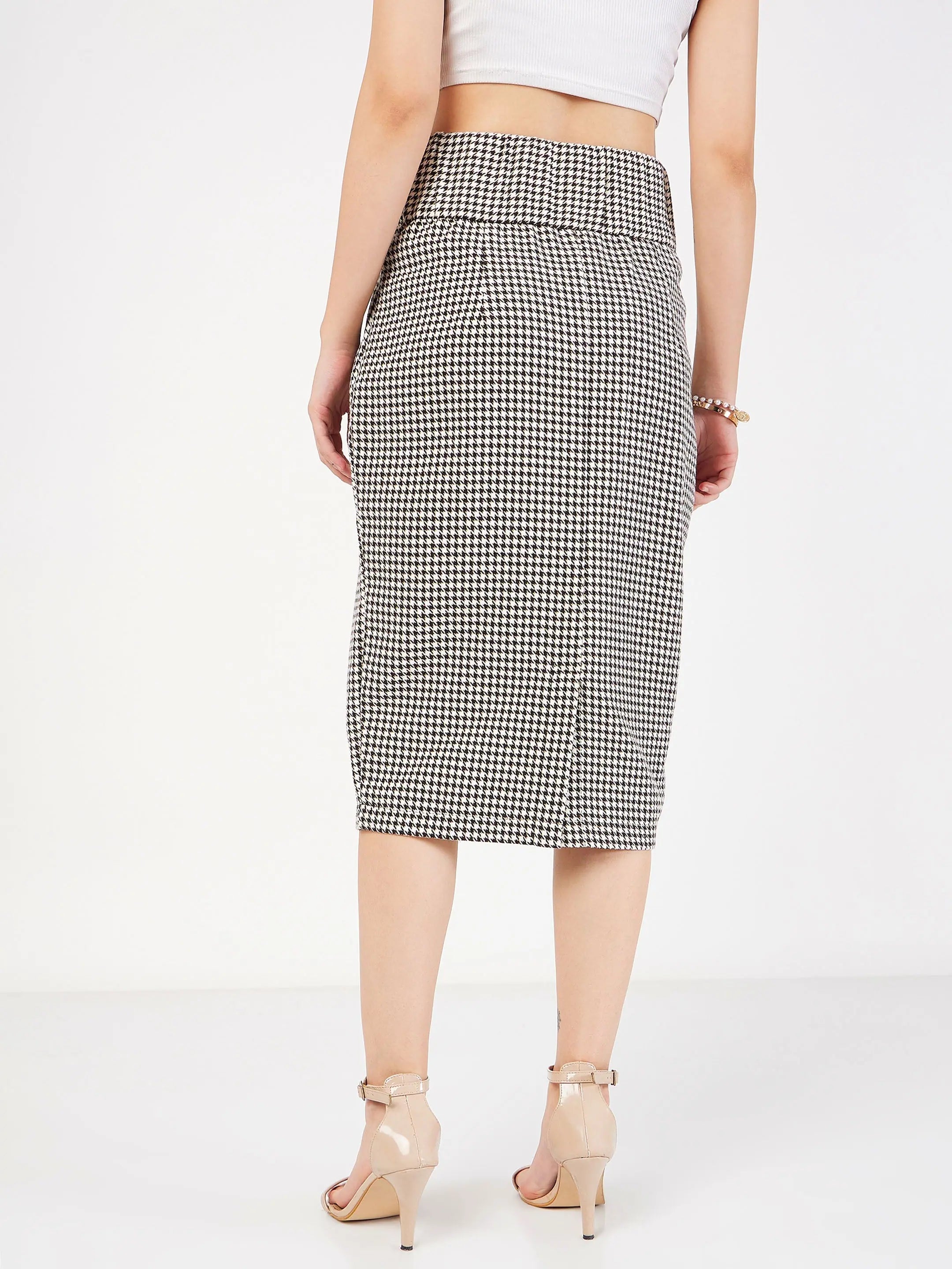 Houndstooth Skirt - Women's Western Wear with Front Slit
