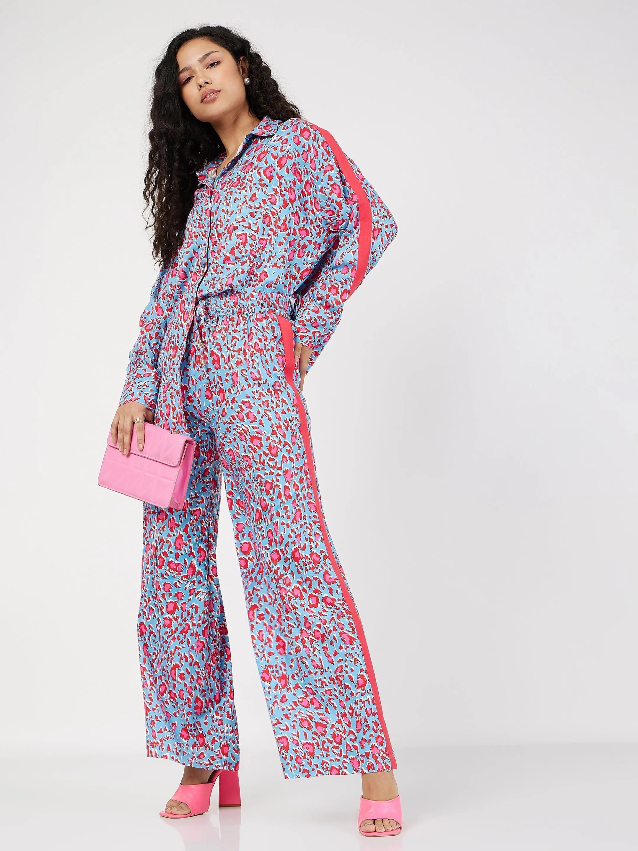 Blue Abstract Print Shirt & Pants Set - Designer Lehenga Style