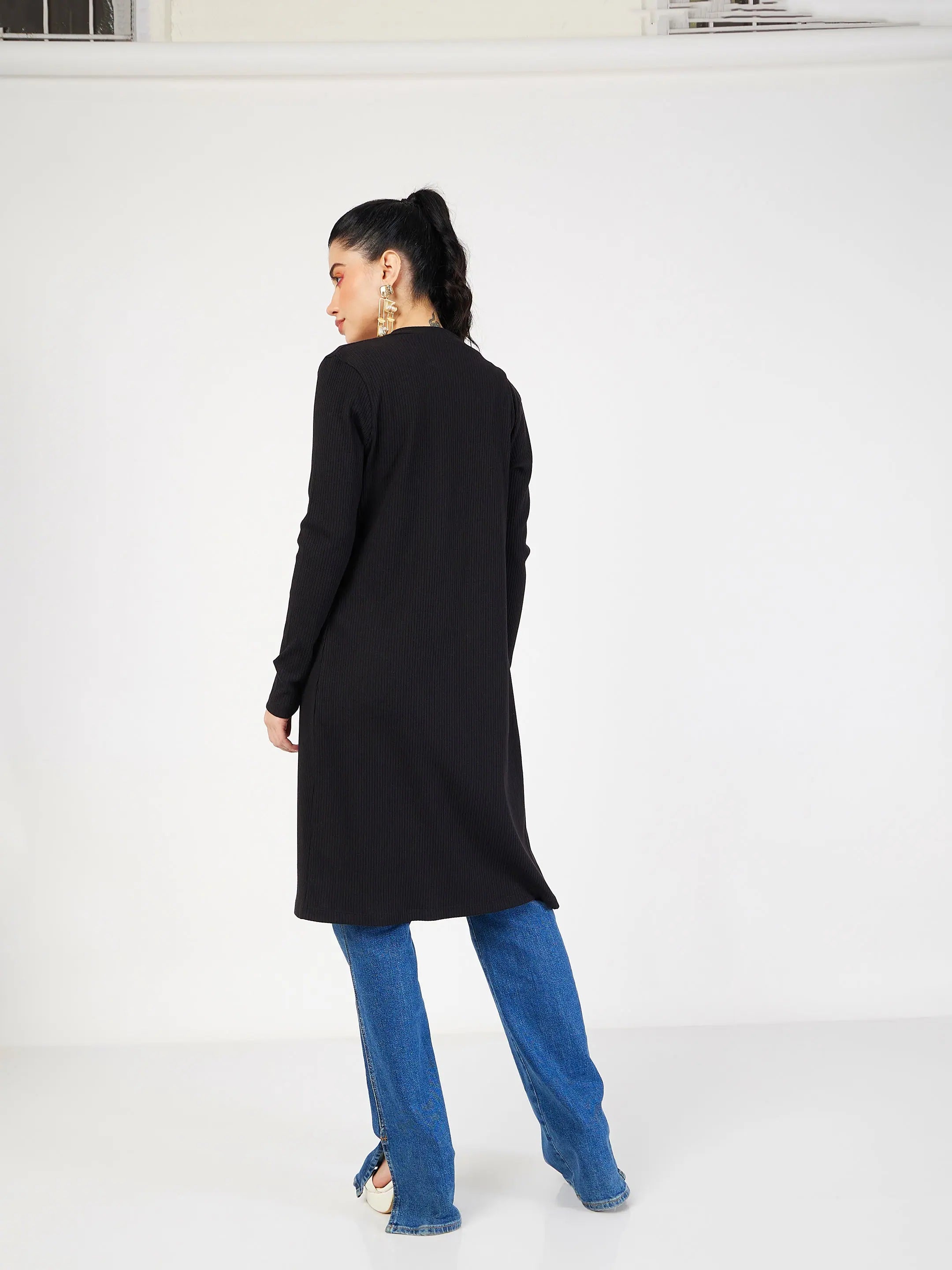 Black Ribbed Shrug - Women's Western Wear | Open Front Design
