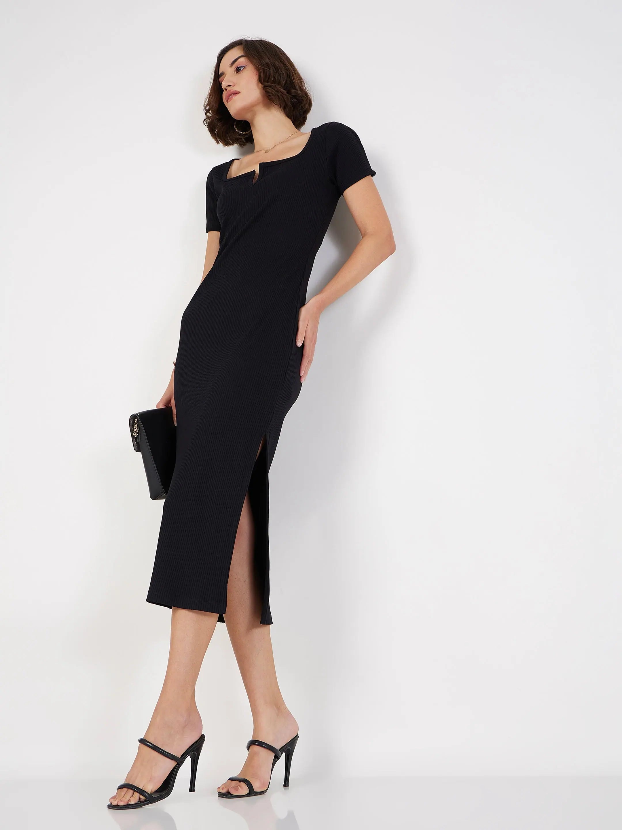 Black Rib Midi Dress | Stylish Women's Western Clothing