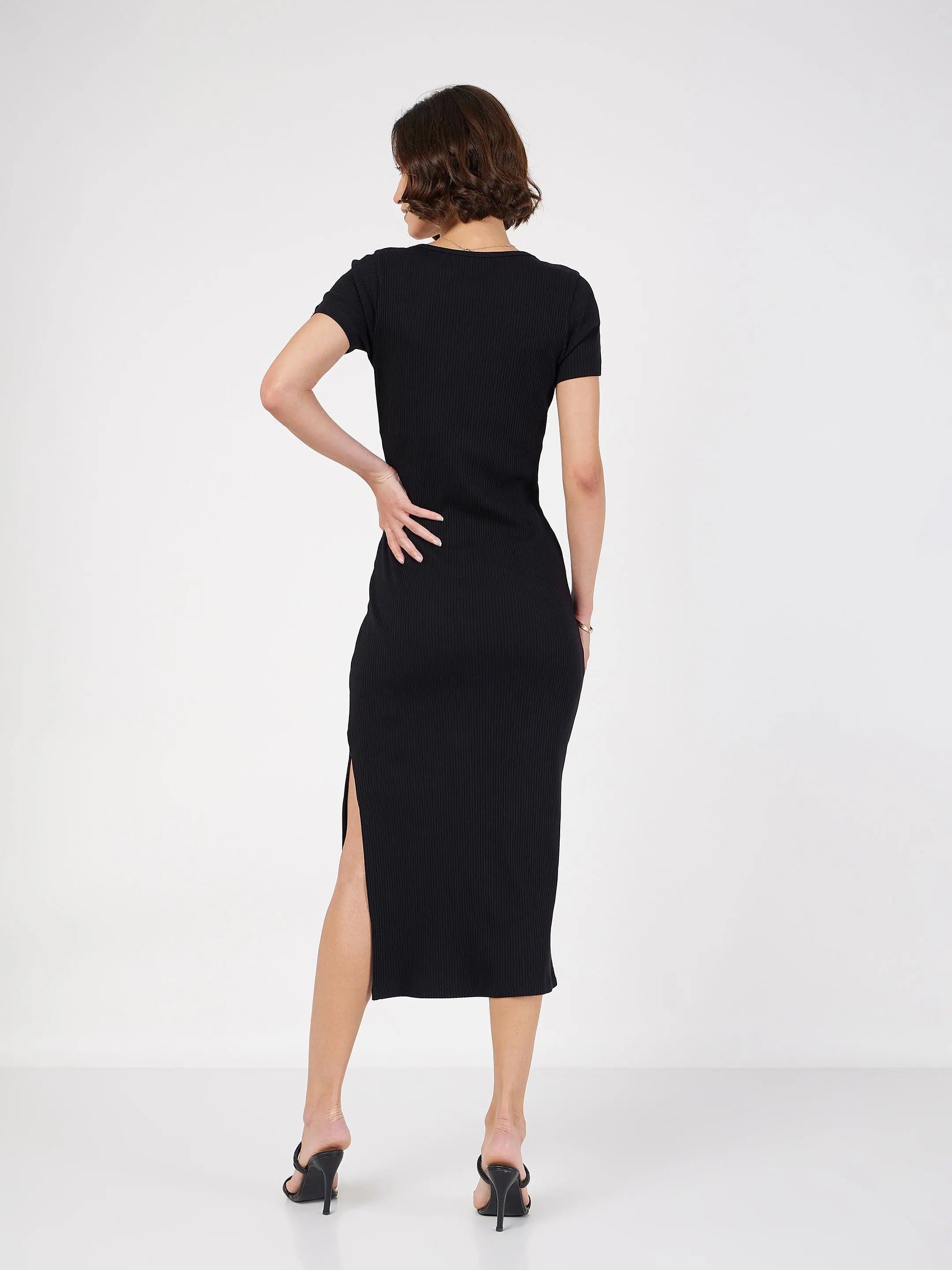 Black Rib Midi Dress | Stylish Women's Western Clothing