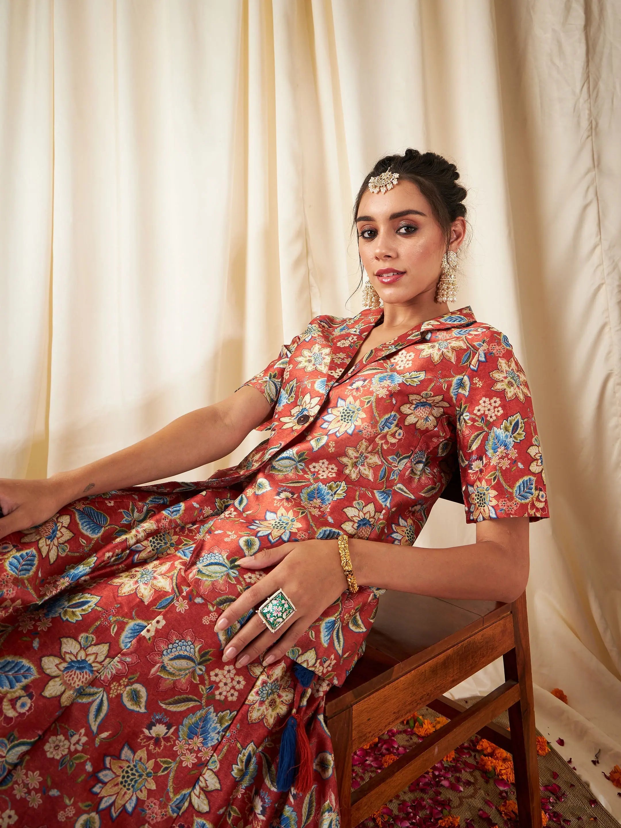 Orange Floral Skirt & Blazer | Women's Western Clothing