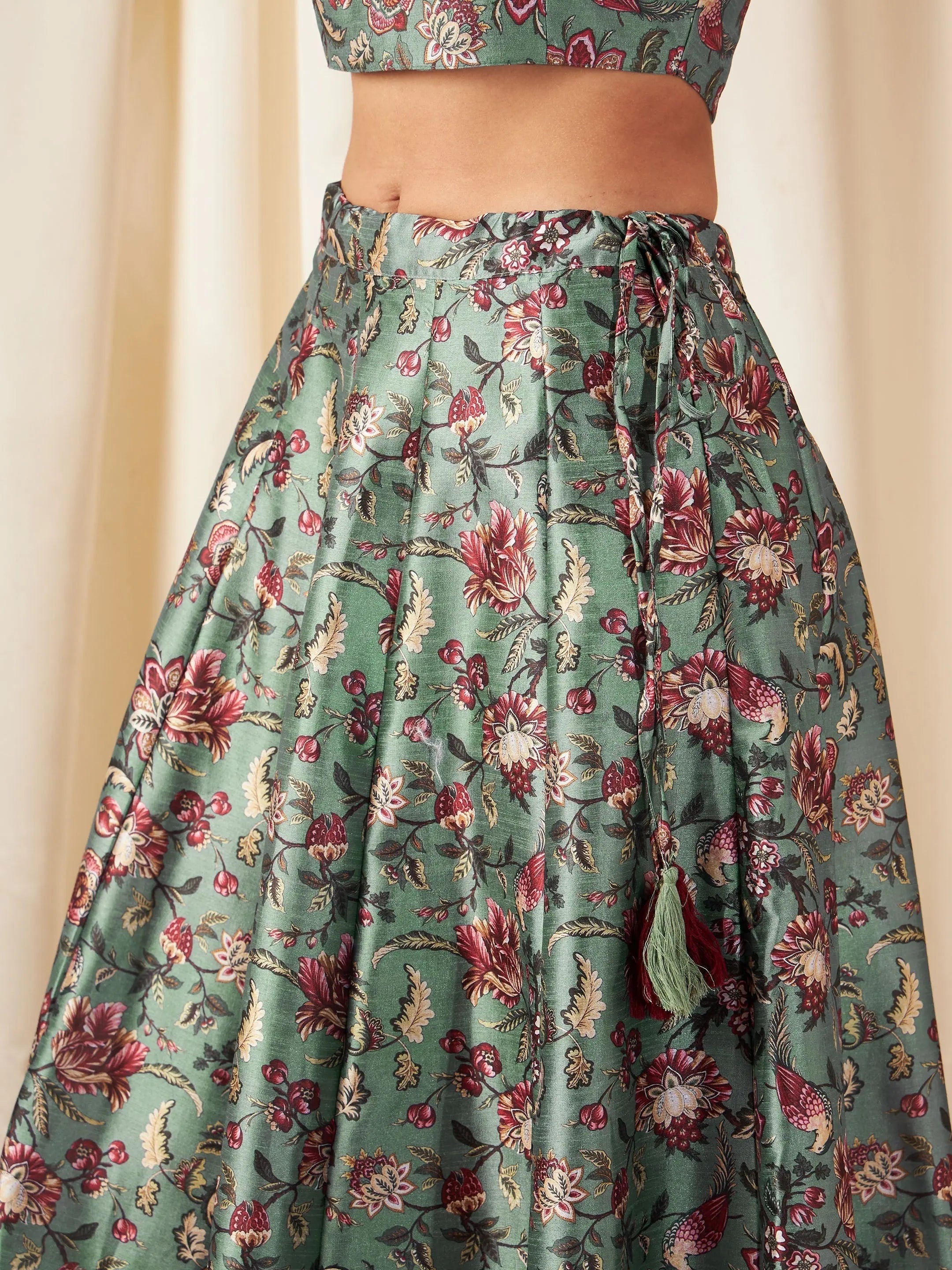 Olive Floral Lehenga Choli Set | Women's Festive Lehenga