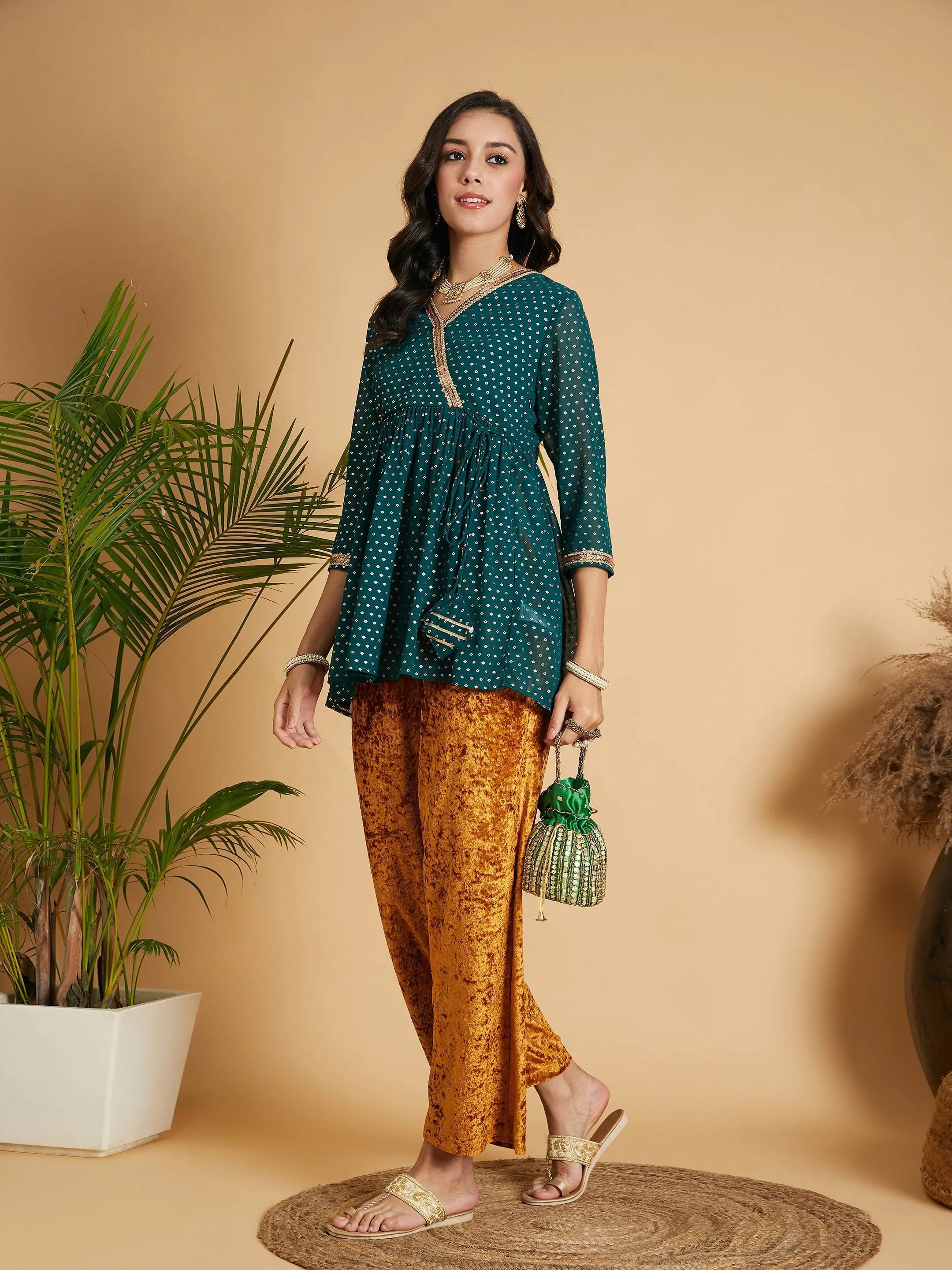 Emerald Dot Foil Print Wrap Top | Women's Western Wear