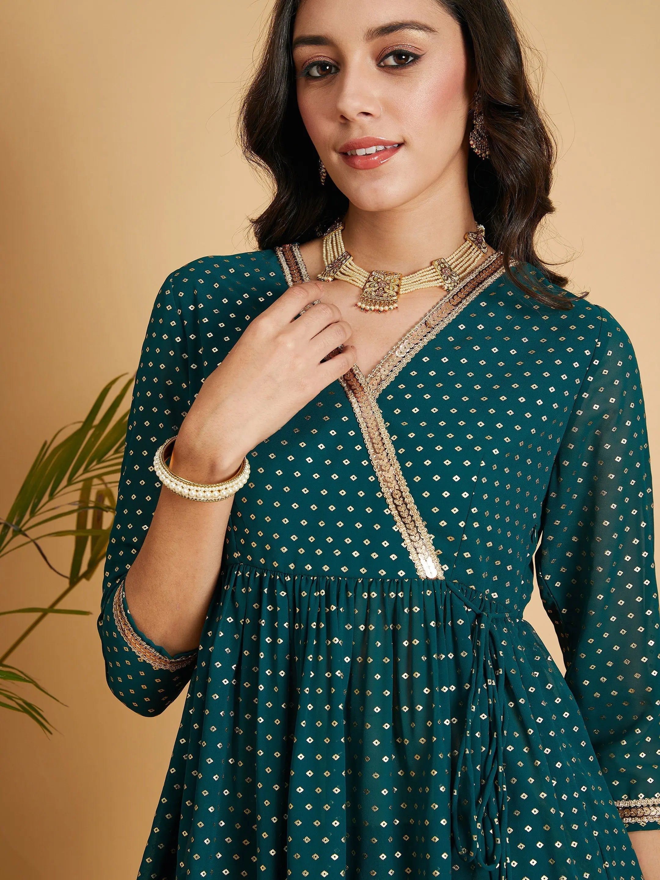 Emerald Dot Foil Print Wrap Top | Women's Western Wear