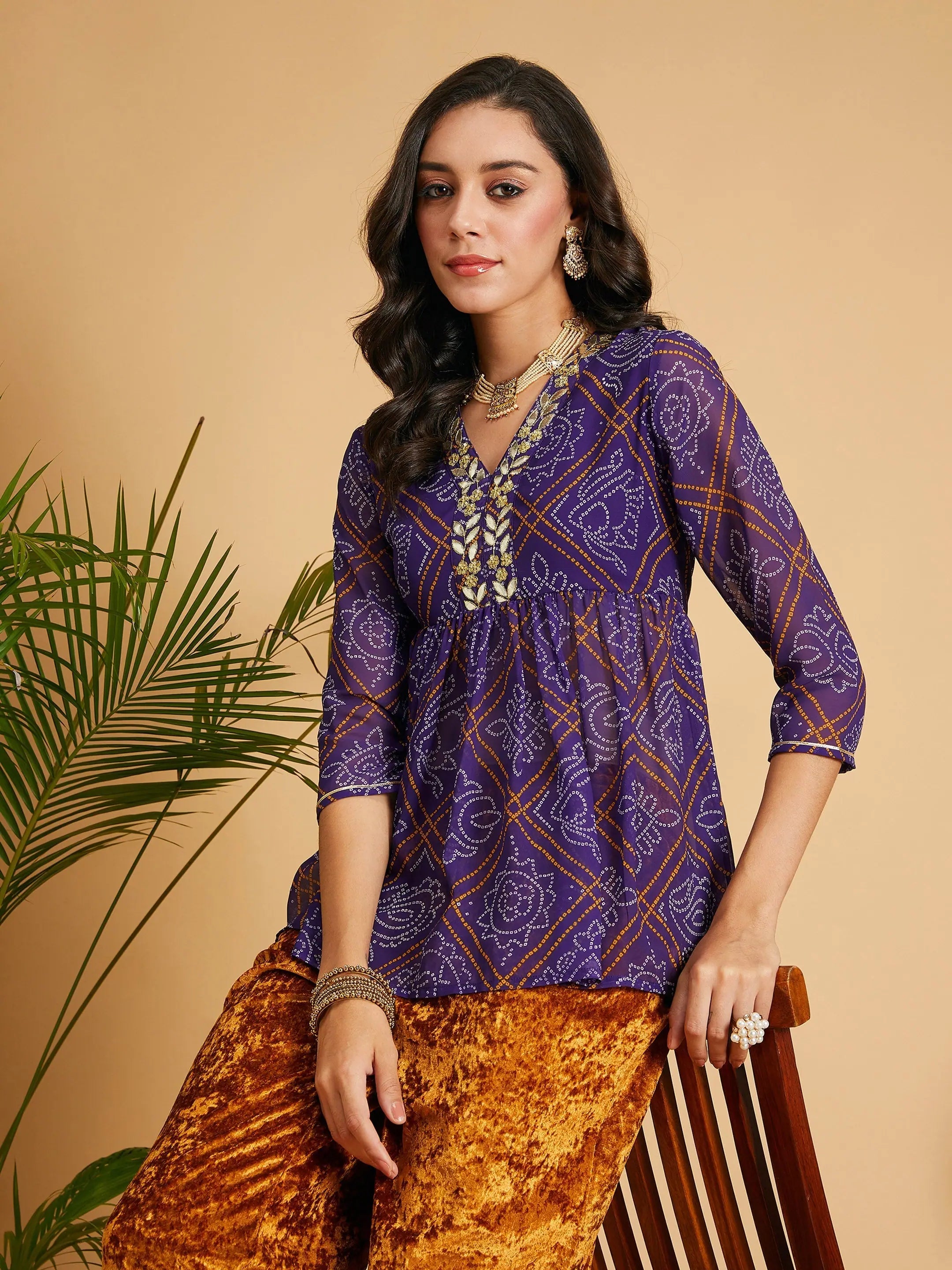 Bandhej Wrap Peplum Top - Women's Western Clothing | Purple