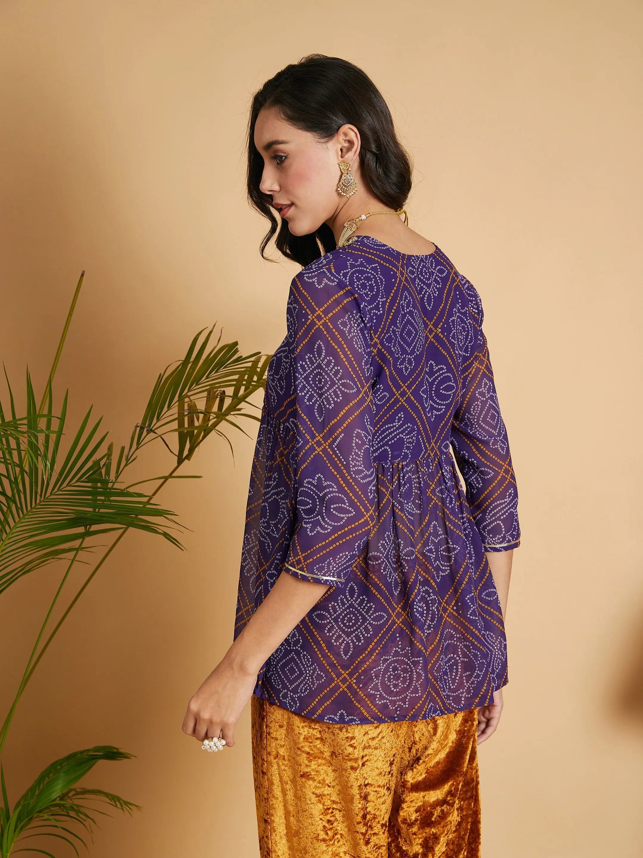 Bandhej Wrap Peplum Top - Women's Western Clothing | Purple