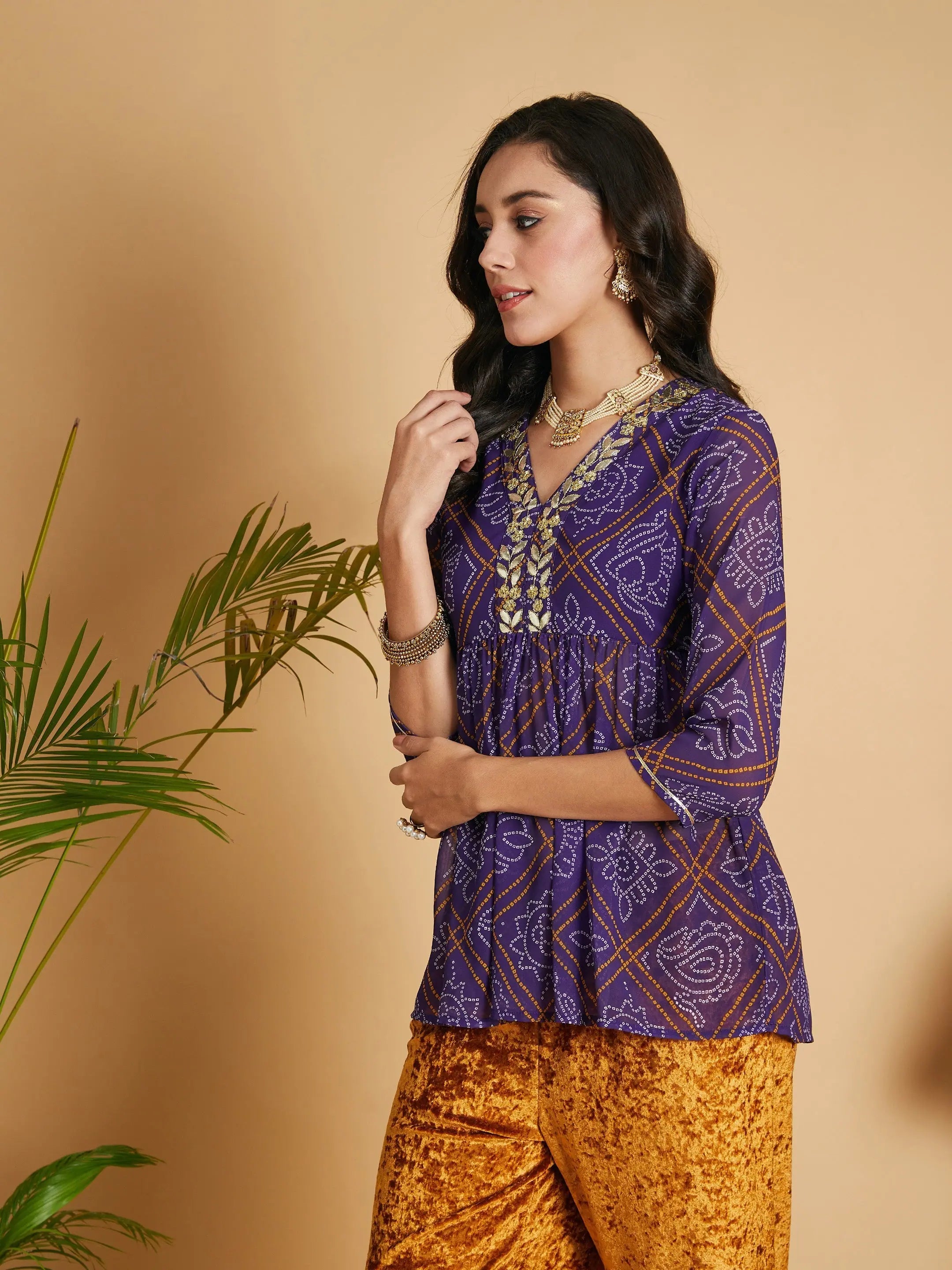 Bandhej Wrap Peplum Top - Women's Western Clothing | Purple